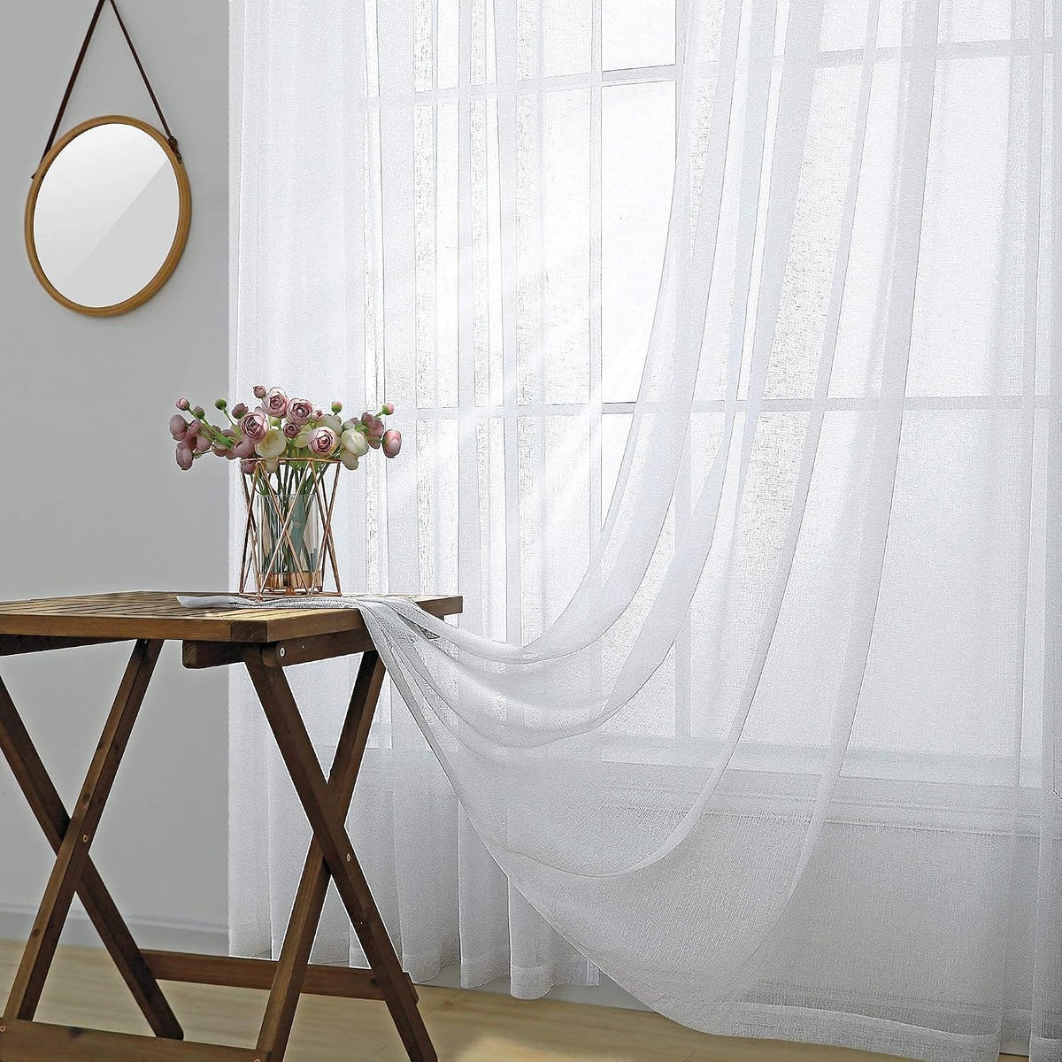 KOUFALL White Sheer Curtains 84 Inches Long 2 Panels,Gauze Cheese Cloth Linen Look Rod Pocket Flowy See Through Curtains for Living Room Bedroom