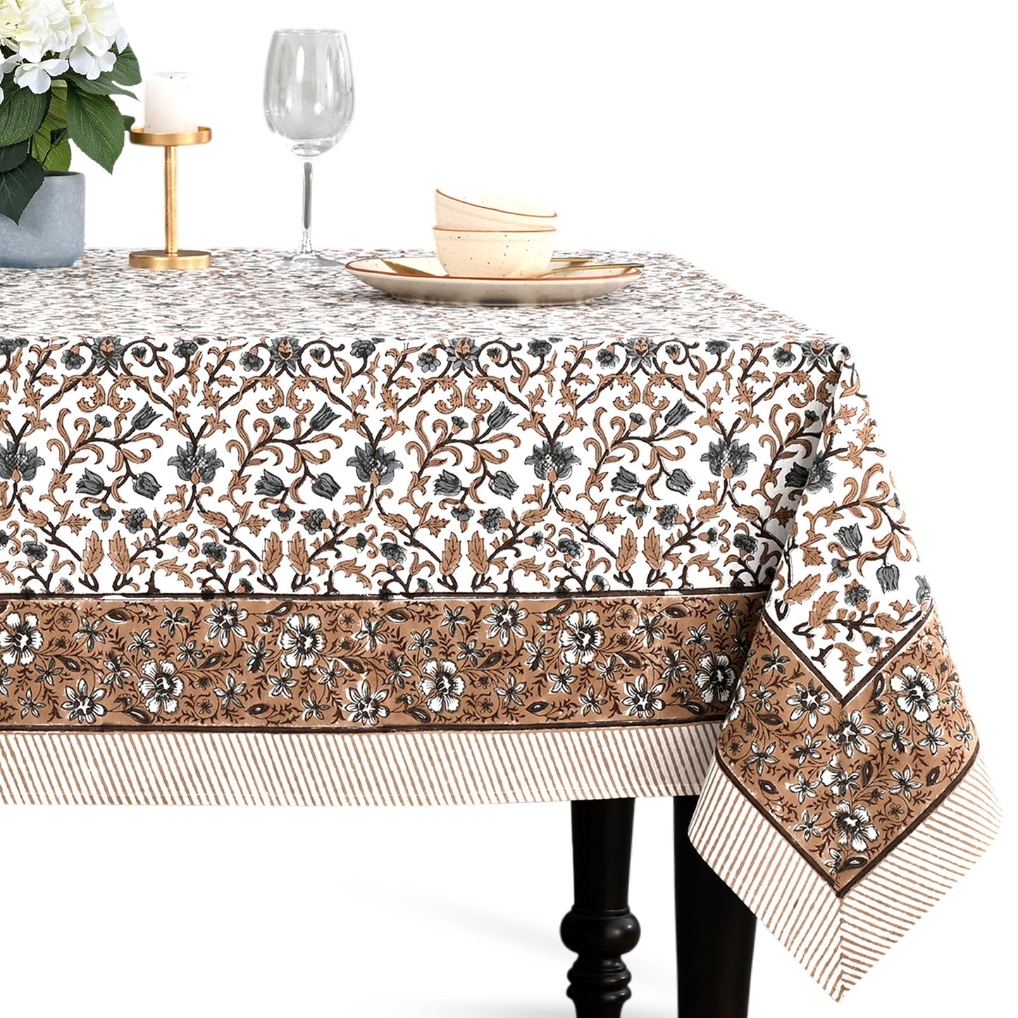 CPC Tablecloth 100% Cotton 70x108 Inch Indian Block Print Rectangle Table Cover, Blue Table Cloth for Weddings, Spring/Summer, Barbeque - Apatite Blue