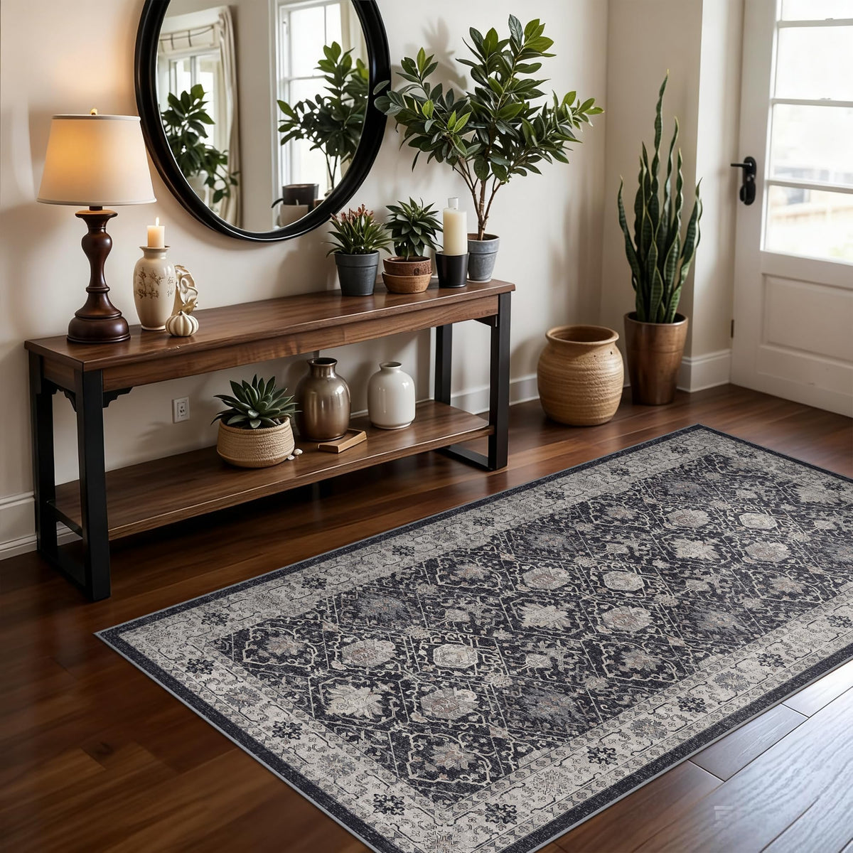 2x6 Hallway Washable Runner Rug : Vintage Soft Kitchen Laundry Runner with Non Slip Backing Farmhouse Entryway Living Room Floor Mat Stain Resistant Carpet for Bedroom Bathroom Distressed Beside Rug