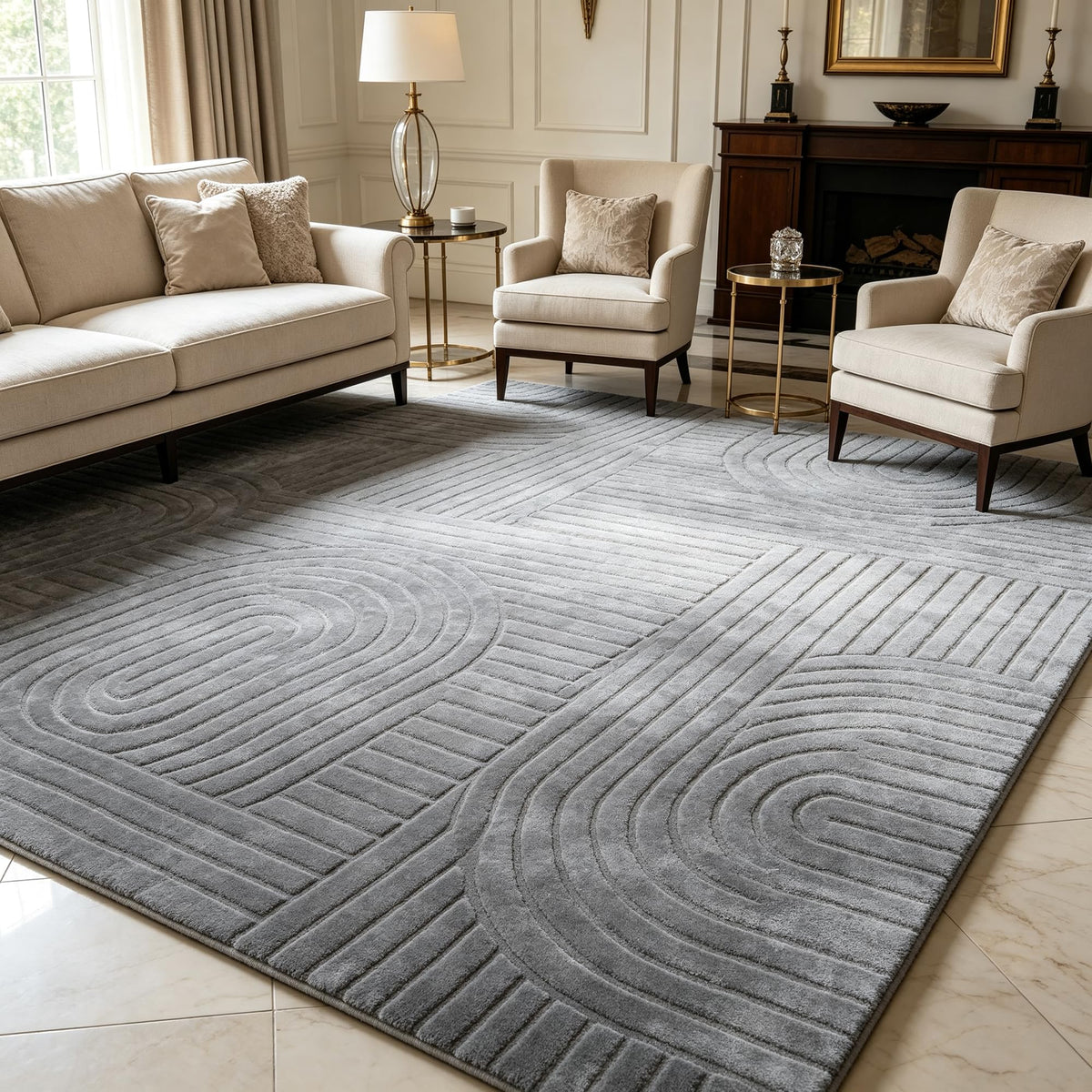 Beige Solid Area Rug 8x10, Washable Rugs for Living Room Bedroom | Modern Neutral Boho Geometric High-Low Pile Carpet, Soft, Fluffy Non-Slip Rugs for Nursery, Kids Room, Apartment, Home Office