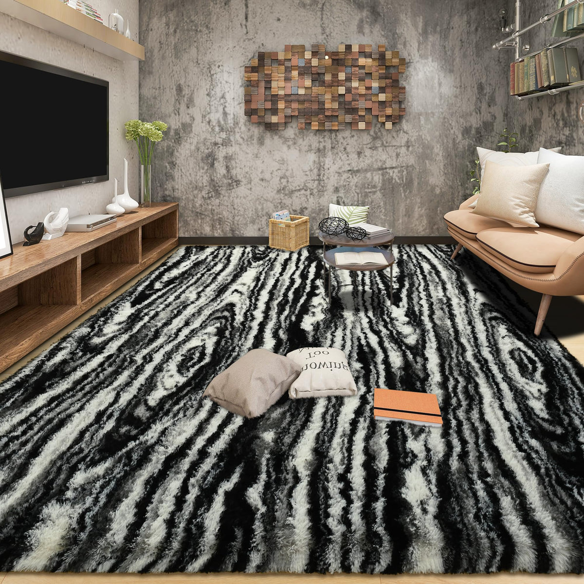 Area Rugs 9x12 for Living Room, Super Soft Fluffy Rugs for Bedroom | Modern Shaggy Rug Fuzzy Carpets for Kids, Plush Indoor Nursery Home Decor Rug with Non-Slip Bottom, Black