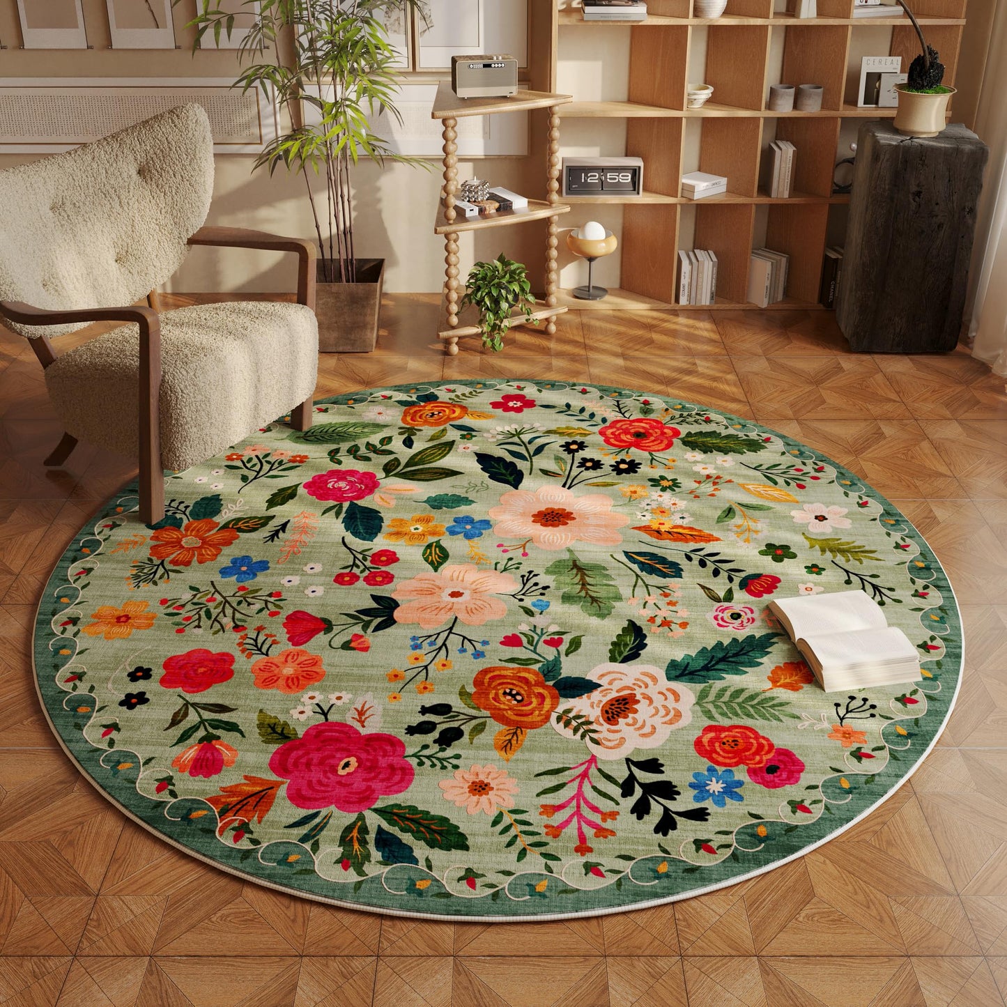 Rugcomf Living Room Rug 5x7 Rug Machine Washable Boho Area Rug Non Slip Floral Vintage Low Pile Large Rugs for Living Room, Bedroom, Farmhouse, Dining Room, Kids Playroom(Black)