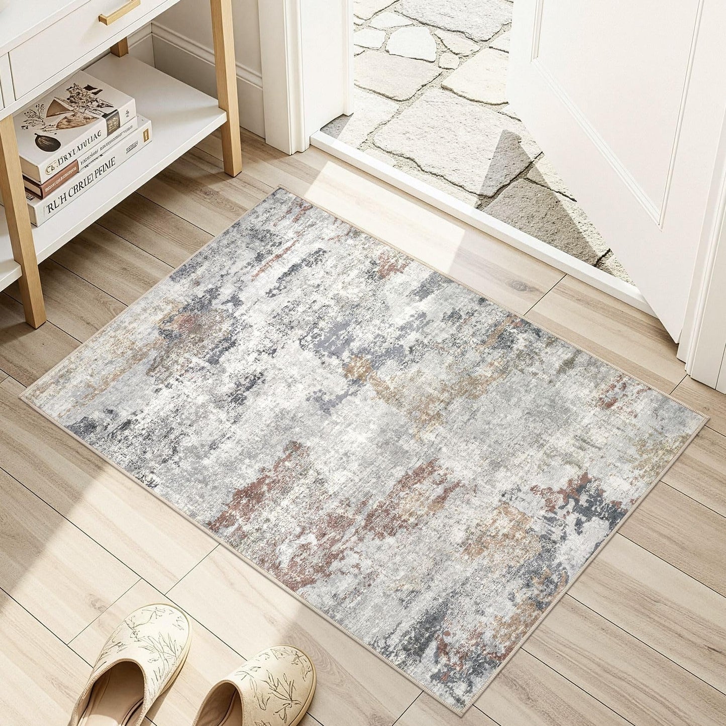 DMOYEST 8x10 Area Rug for Living Room Washable Abstract Indoor Carpet | Neutral Modern Low Pile Rugs Kid & Pet Friendly Large Soft Thin Carpet for Bedroom Dining Room - Grey Blue
