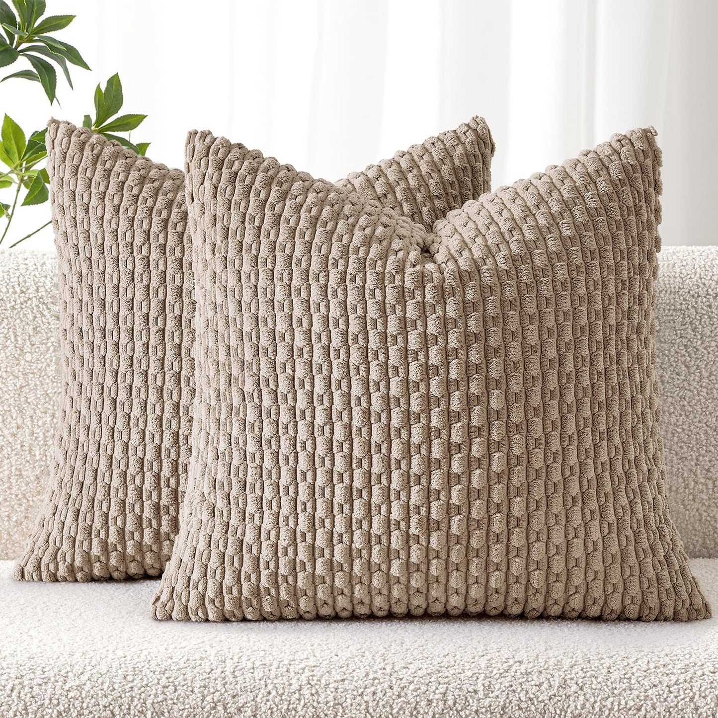 MIULEE Decorative Throw Pillow Covers 18x18 Sage Green Textured Corduroy | Pack of 2 Striped Pillow Covers Modern Farmhouse Home Decor for Couch Bed Sofa Living Room