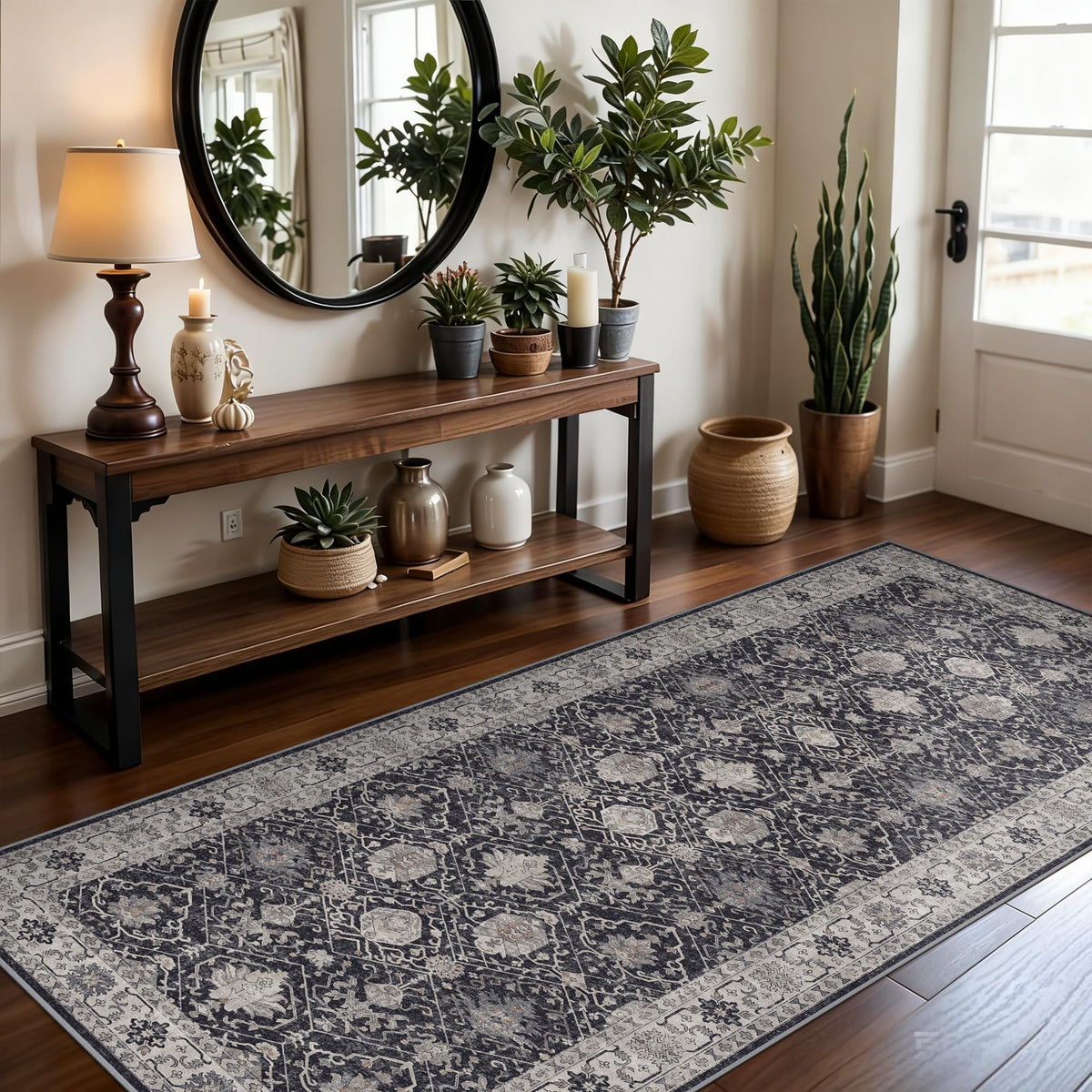 2x6 Hallway Washable Runner Rug : Vintage Soft Kitchen Laundry Runner with Non Slip Backing Farmhouse Entryway Living Room Floor Mat Stain Resistant Carpet for Bedroom Bathroom Distressed Beside Rug
