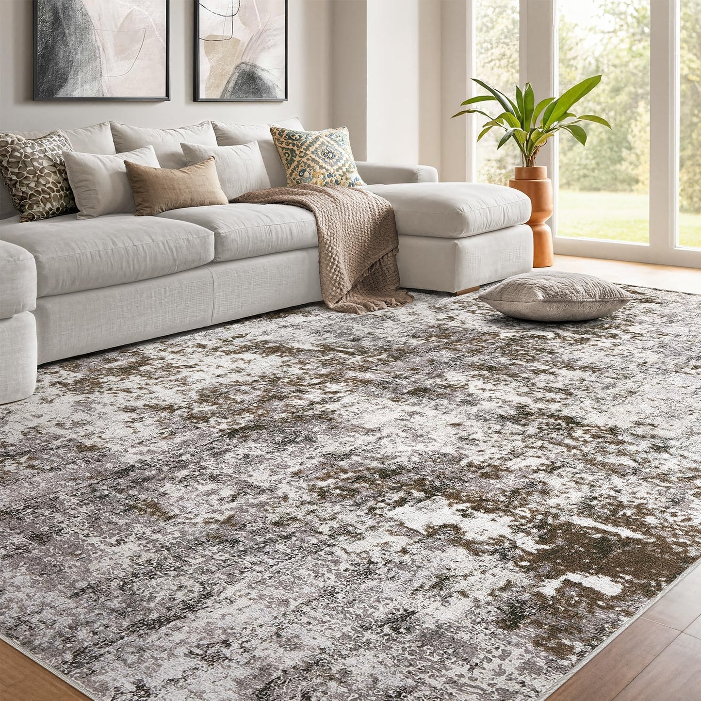 DMOYEST 8x10 Area Rug for Living Room Washable Abstract Indoor Carpet | Neutral Modern Low Pile Rugs Kid & Pet Friendly Large Soft Thin Carpet for Bedroom Dining Room - Grey Blue