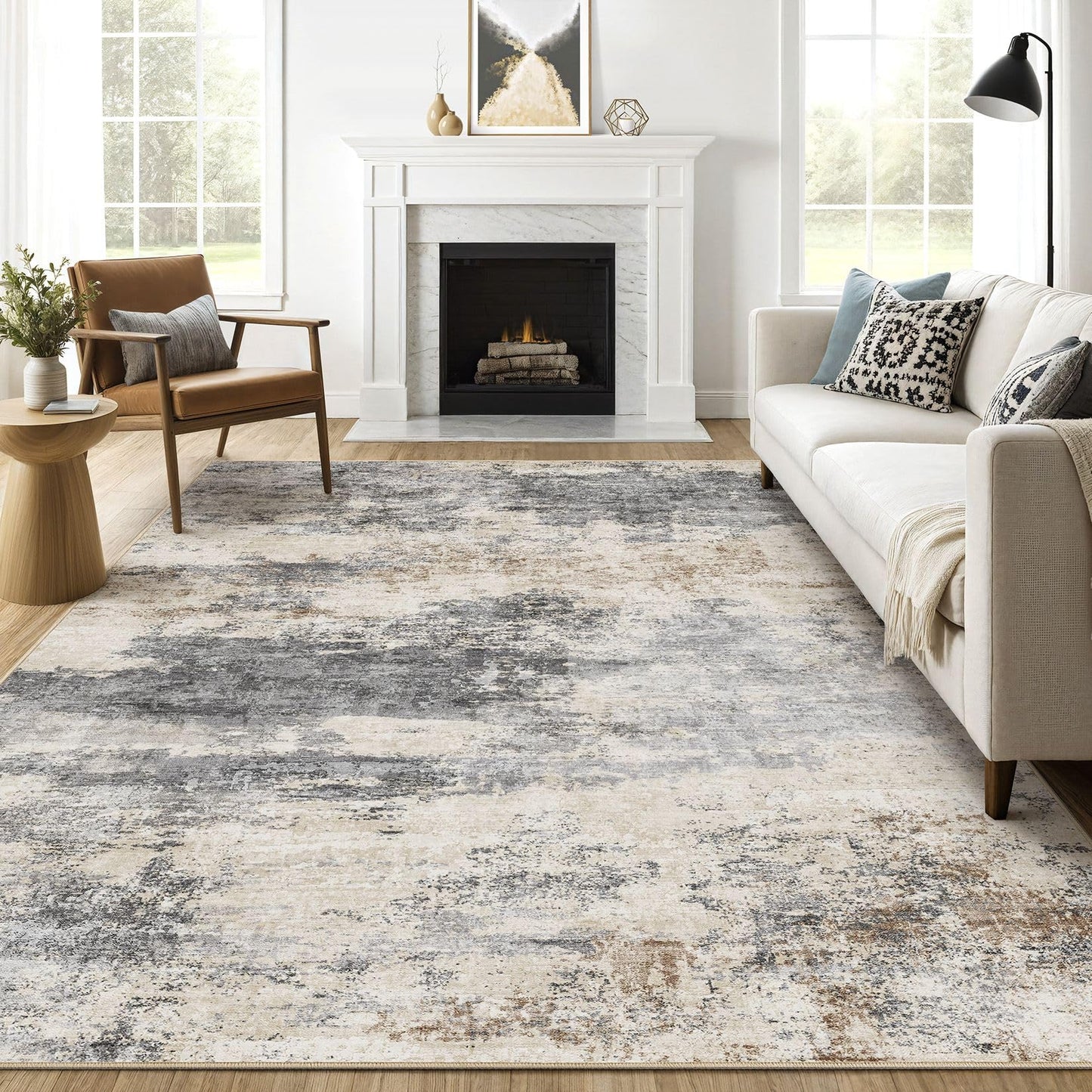 LOONGRUG Area Rug 5x7 Washable Neutral Modern Abstract Living Room Rugs | Soft Stain Resistant Non-Slip Indoor Carpet for Bedroom Nursery Playroom Dining Room Office Dorm Home