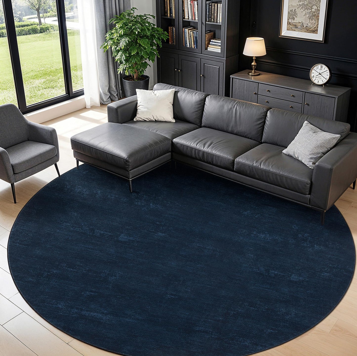 8x10 Washable Area Rug, Black Solid Area Rugs for Living Room & Bedroom | Stain-resistant & Non-slip backing,Low Pile Washable Large Carpet, Solid Vintage Style For High Traffic Areas(8x10,Black)