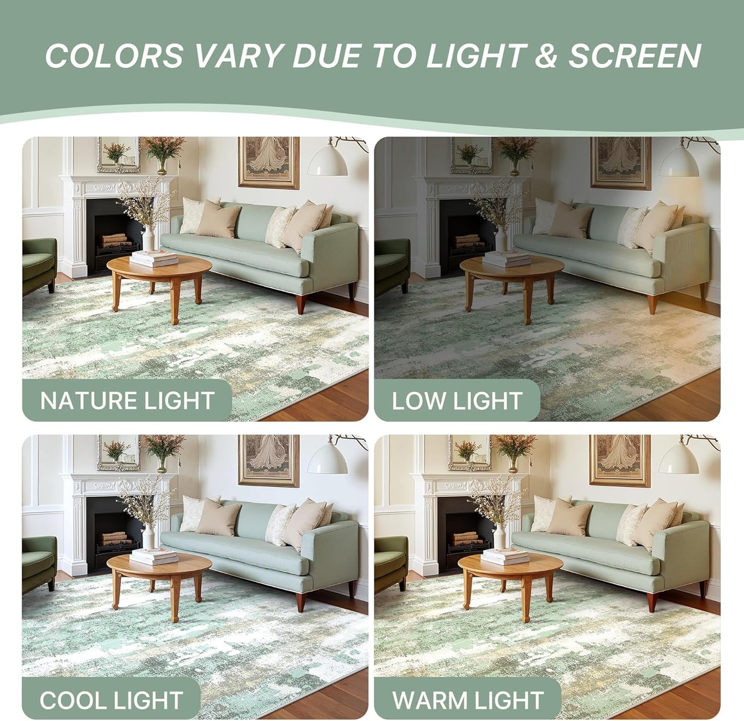 BEIMO 5x7 Green Abstract Area Rug, Washable Non-Slip for Bedroom | Soft Low-Pile Carpet, Lightweight and Easy to Vacuum, Sage Living Rooms, Dining Rooms, Bedrooms, and Home Offices