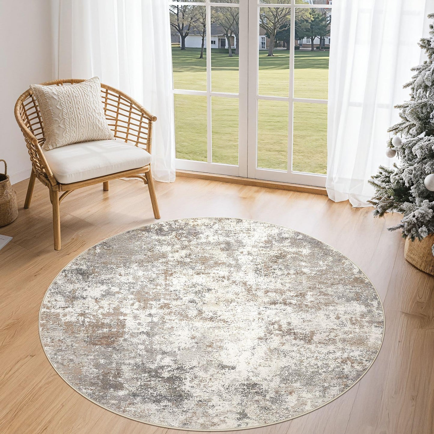 UERMEI 9x12 Area Rug Living Room Rugs - Washable Neutral Modern Abstract Soft Thin Large Rug Indoor Floor No Slip Rug Carpet for Bedroom Under Dining Table Home Office Decor - Brown Grey