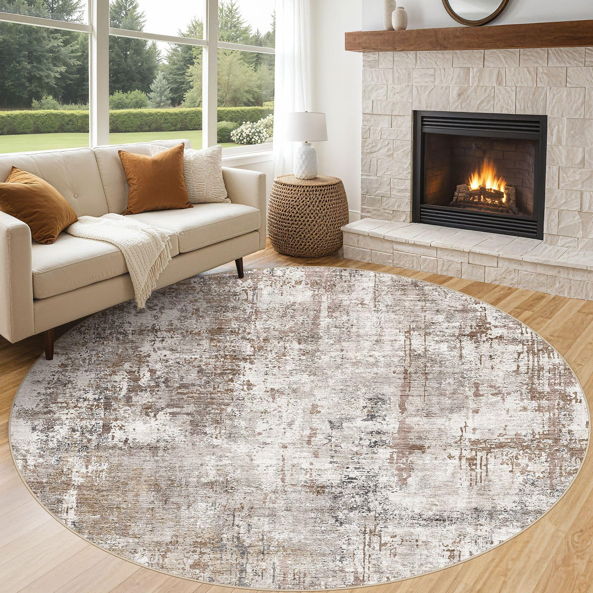 UERMEI 8x10 Area Rug Living Room Rugs - Washable Neutral Modern Abstract Soft Thin Large Rug Indoor Floor No Slip Rug Carpet for Bedroom Under Dining Table Home Office Decor - Brown Grey