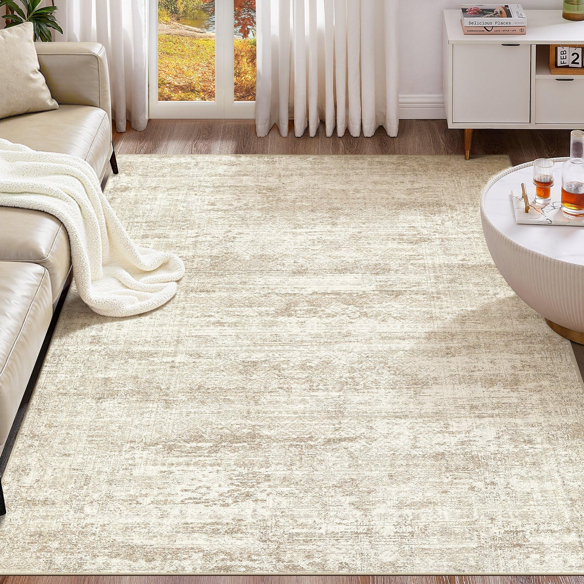 UERMEI 8x10 Area Rug Living Room Rugs - Washable Neutral Modern Abstract Soft Thin Large Rug Indoor Floor No Slip Rug Carpet for Bedroom Under Dining Table Home Office Decor - Brown Grey