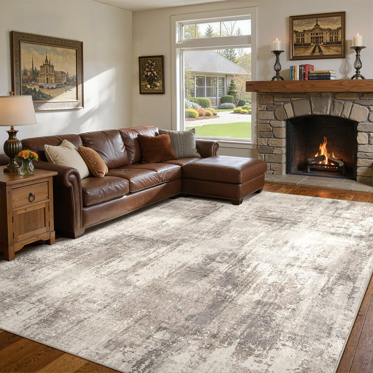 DMOYEST 8x10 Area Rug for Living Room Washable Abstract Indoor Carpet | Neutral Modern Low Pile Rugs Kid & Pet Friendly Large Soft Thin Carpet for Bedroom Dining Room - Grey Blue