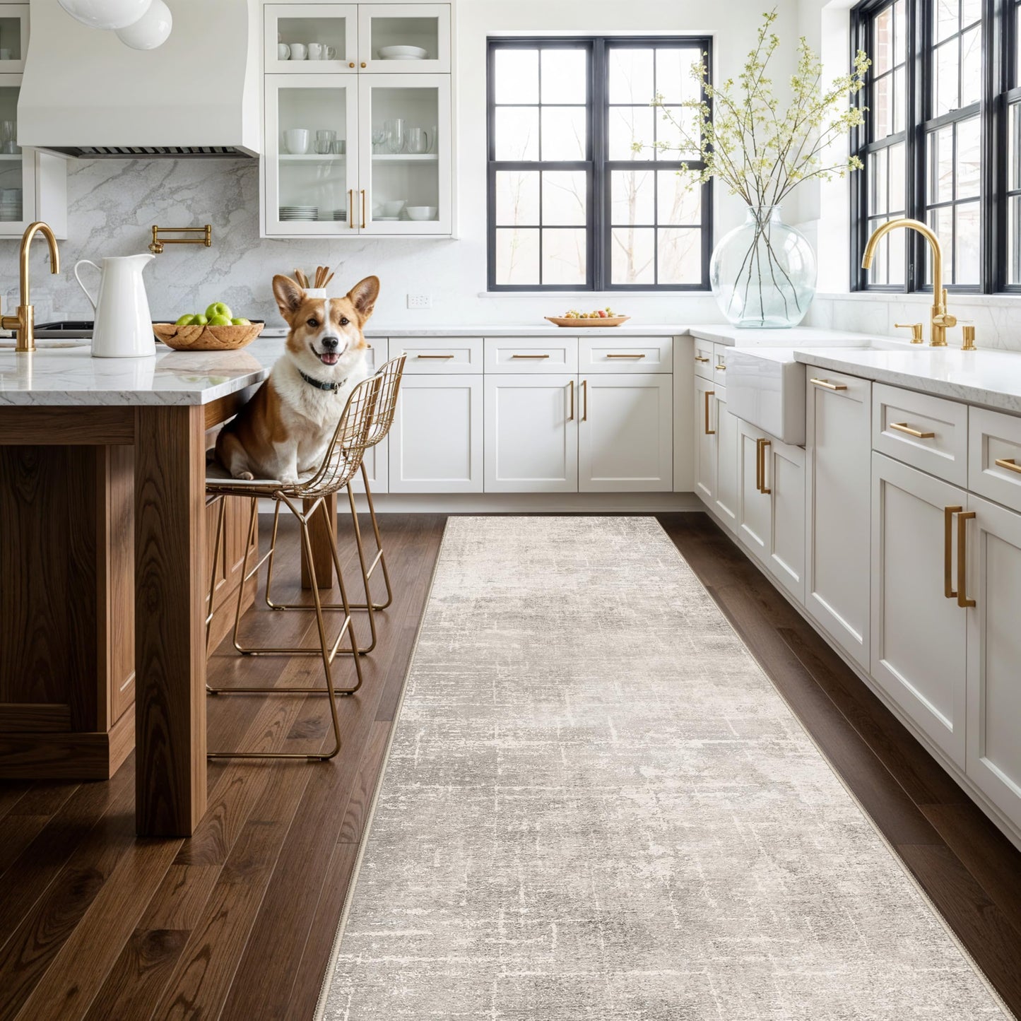 2x6 Hallway Washable Runner Rug : Vintage Soft Kitchen Laundry Runner with Non Slip Backing Farmhouse Entryway Living Room Floor Mat Stain Resistant Carpet for Bedroom Bathroom Distressed Beside Rug