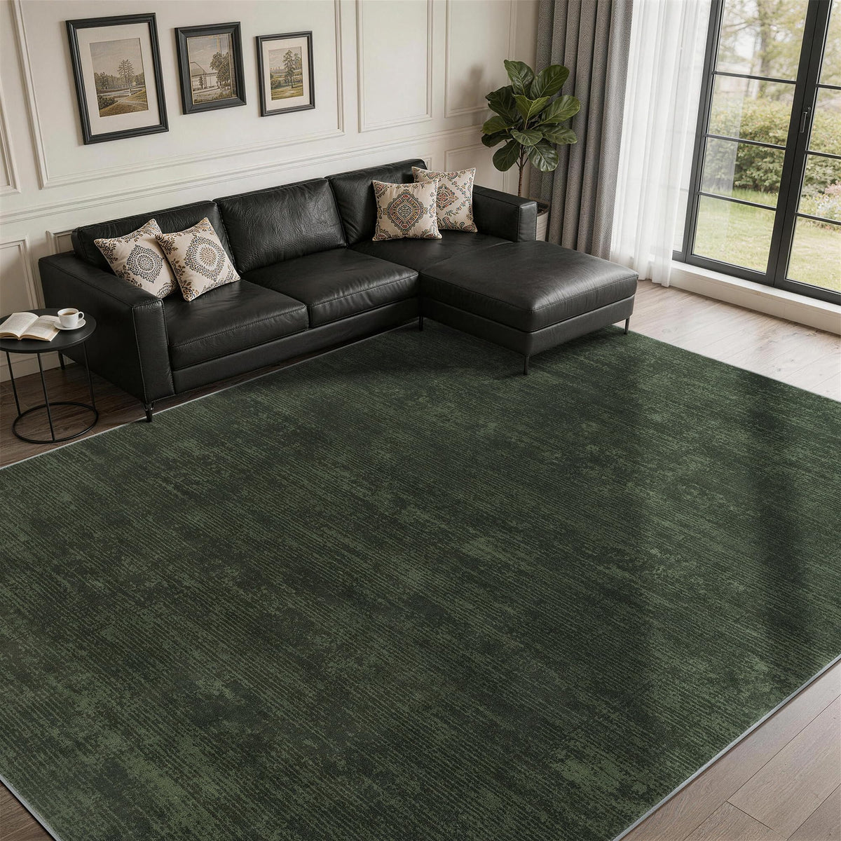 8x10 Washable Area Rug, Black Solid Area Rugs for Living Room & Bedroom | Stain-resistant & Non-slip backing,Low Pile Washable Large Carpet, Solid Vintage Style For High Traffic Areas(8x10,Black)