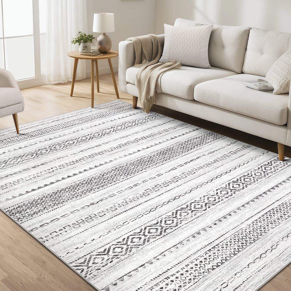 kakania 9x12 Washable Area Rug: Non Slip Soft Thin Carpet, Boho Geometric Modern Decor, Easy Clean Indoor Floor Large Rugs for Living Room Bedroom Kids Dorm Office Dining - Brown