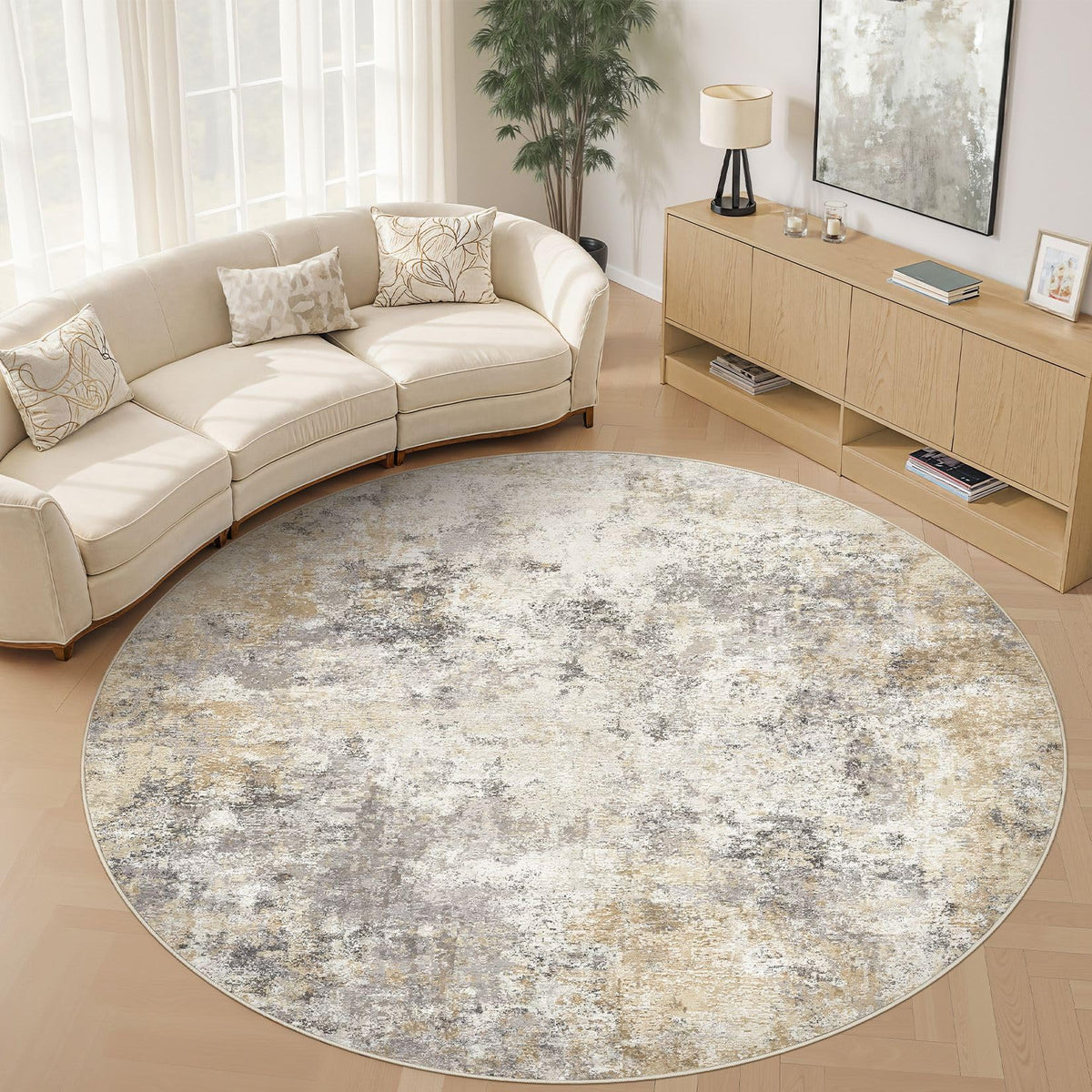 UERMEI 8x10 Area Rug Living Room Rugs - Washable Neutral Modern Abstract Soft Thin Large Rug Indoor Floor No Slip Rug Carpet for Bedroom Under Dining Table Home Office Decor - Brown Grey