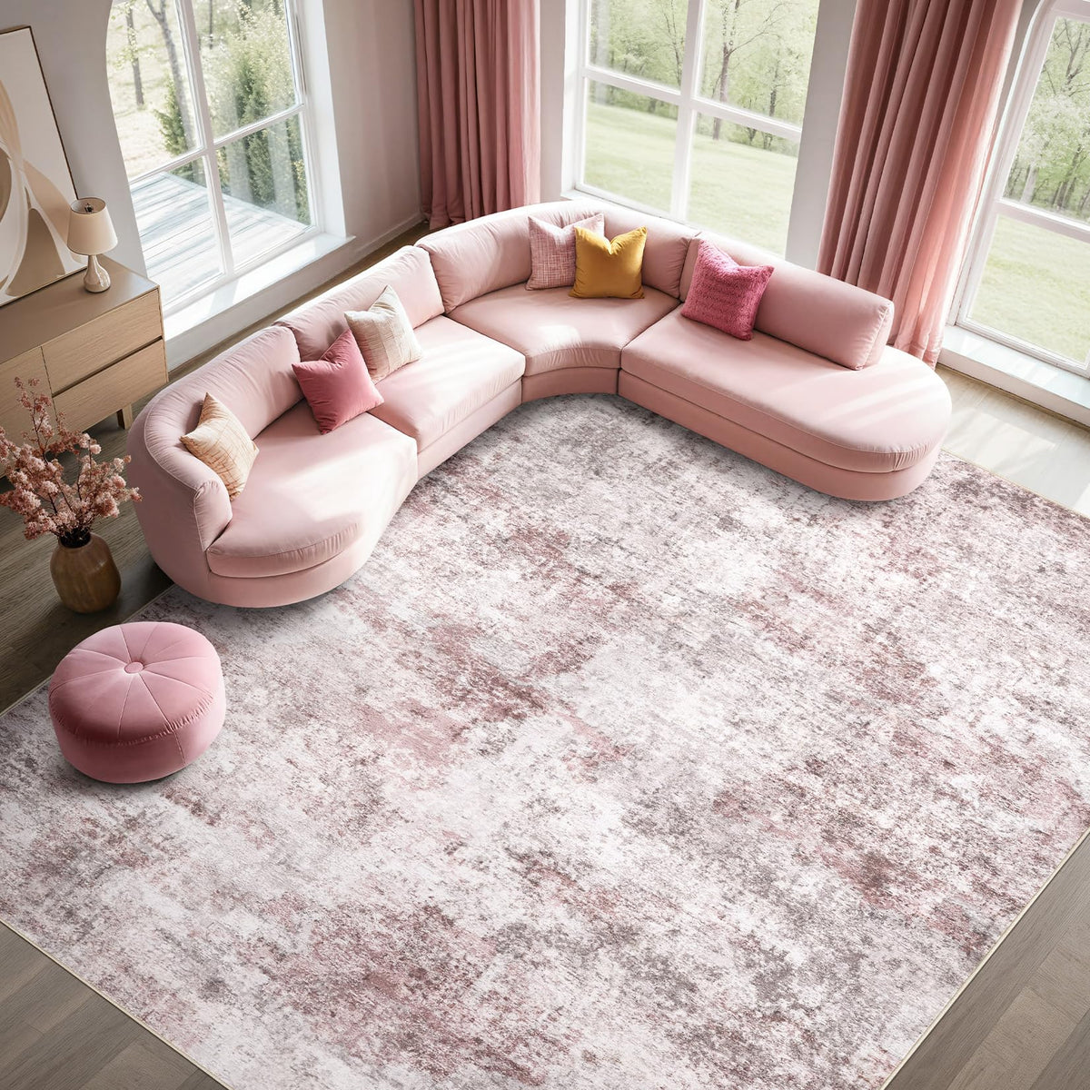 UERMEI 9x12 Area Rug Living Room Rugs - Washable Neutral Modern Abstract Soft Thin Large Rug Indoor Floor No Slip Rug Carpet for Bedroom Under Dining Table Home Office Decor - Brown Grey