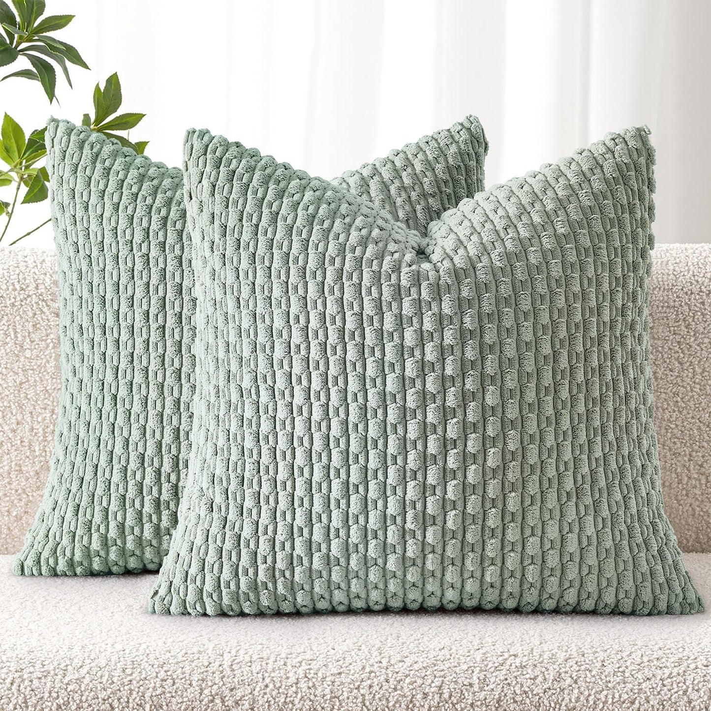MIULEE Decorative Throw Pillow Covers 18x18 Sage Green Textured Corduroy | Pack of 2 Striped Pillow Covers Modern Farmhouse Home Decor for Couch Bed Sofa Living Room