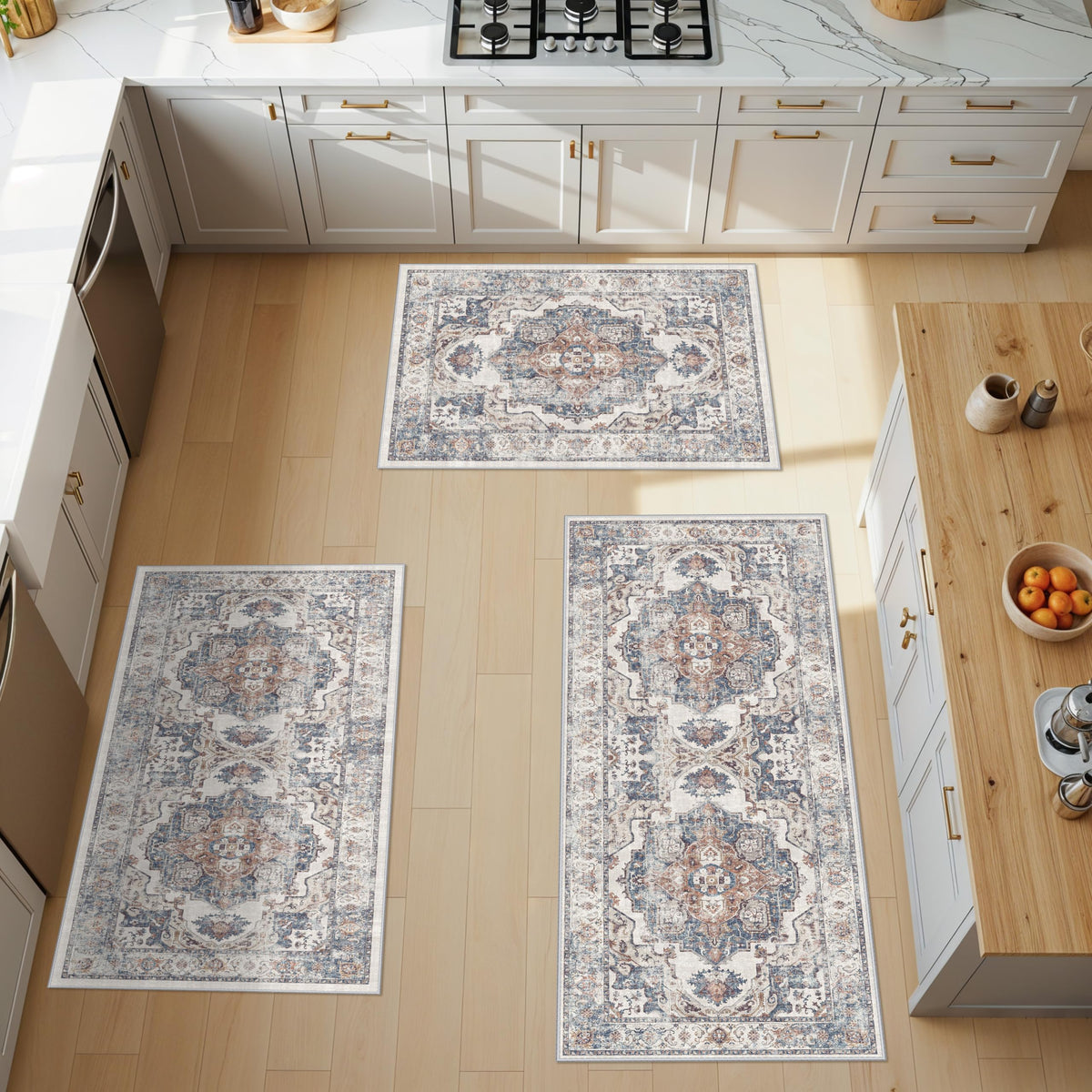 2x6 Hallway Washable Runner Rug : Vintage Soft Kitchen Laundry Runner with Non Slip Backing Farmhouse Entryway Living Room Floor Mat Stain Resistant Carpet for Bedroom Bathroom Distressed Beside Rug