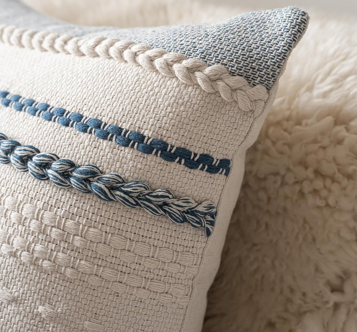 Cethom Boho Throw Pillow Covers 18x18 Inch Set of 2, Blue Textured Decorative Couch Pillow Cases for Farmhouse Home Decor, Accent Cushion Cover for Sofa, Bed, Living Room, Bedroom