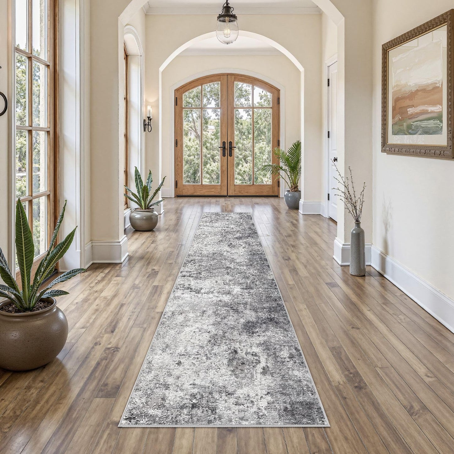 UERMEI 8x10 Area Rug Living Room Rugs - Washable Neutral Modern Abstract Soft Thin Large Rug Indoor Floor No Slip Rug Carpet for Bedroom Under Dining Table Home Office Decor - Brown Grey