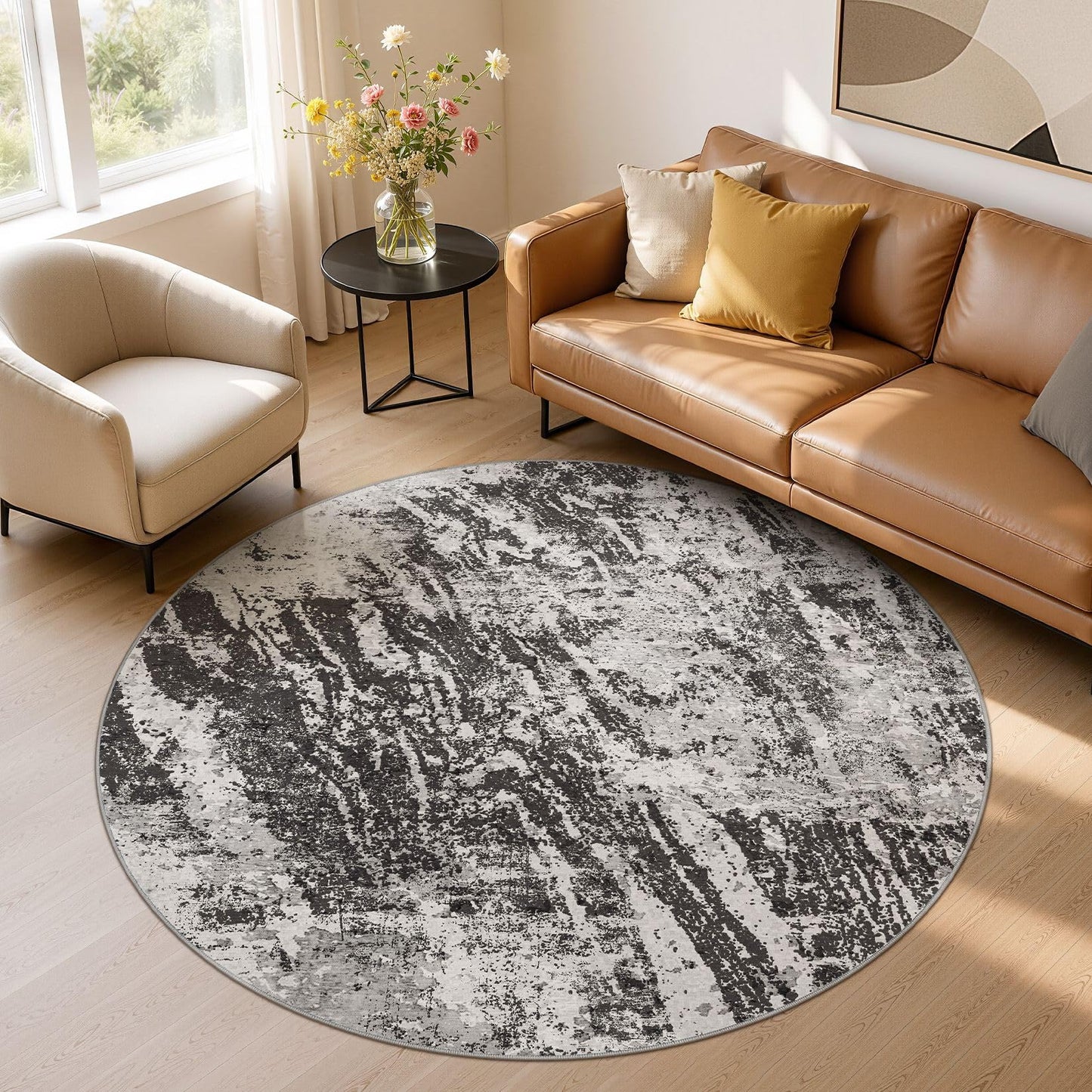 DMOYEST 8x10 Area Rug for Living Room Washable Abstract Indoor Carpet | Neutral Modern Low Pile Rugs Kid & Pet Friendly Large Soft Thin Carpet for Bedroom Dining Room - Grey Blue