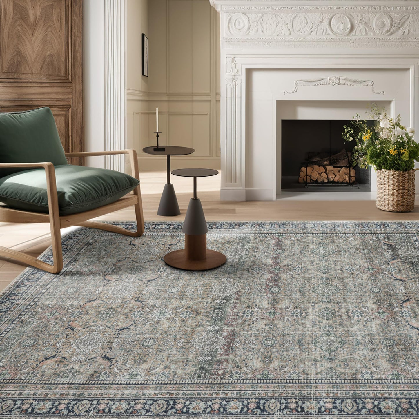 Washable Rugs 8x10 Area Rugs for Living Room,Bedroom,Dining Room Carpet | Ultra Soft Faux Wool,Kids & Pet Friendly,Machine Washable,Non-Slip & Non-Shedding,Large Vintage Low Pile Rug for Home Office
