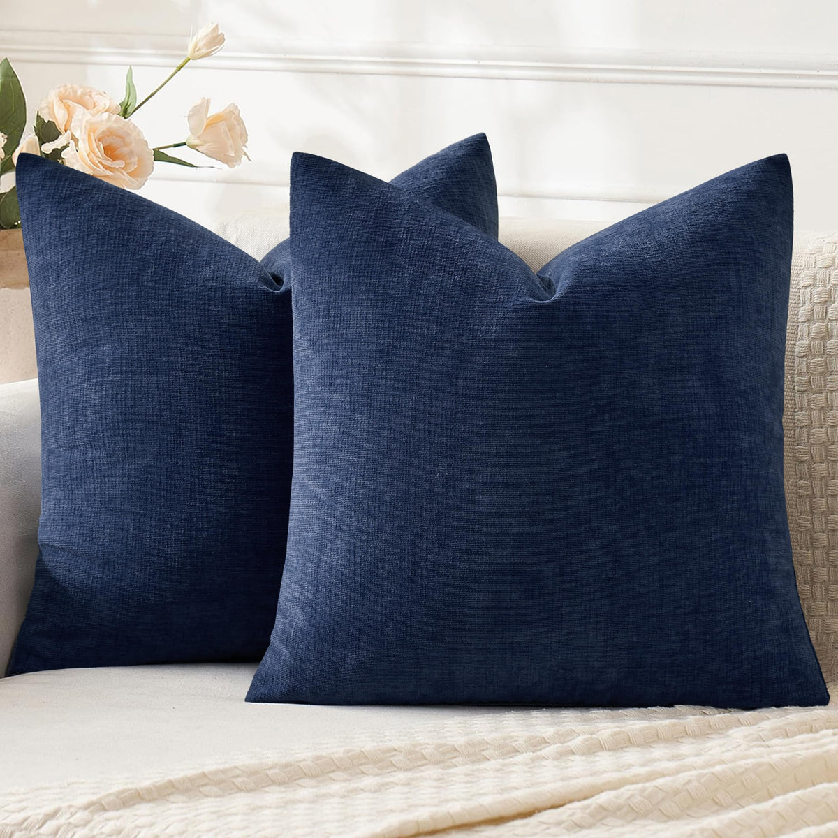 MIULEE Olive Green Chenille Couch Throw Pillow Covers, 18x18 | Set of 2, Soft Modern Farmhouse Style, Decorative Pillowcases for Sofa Living Room Bed, Home Decor