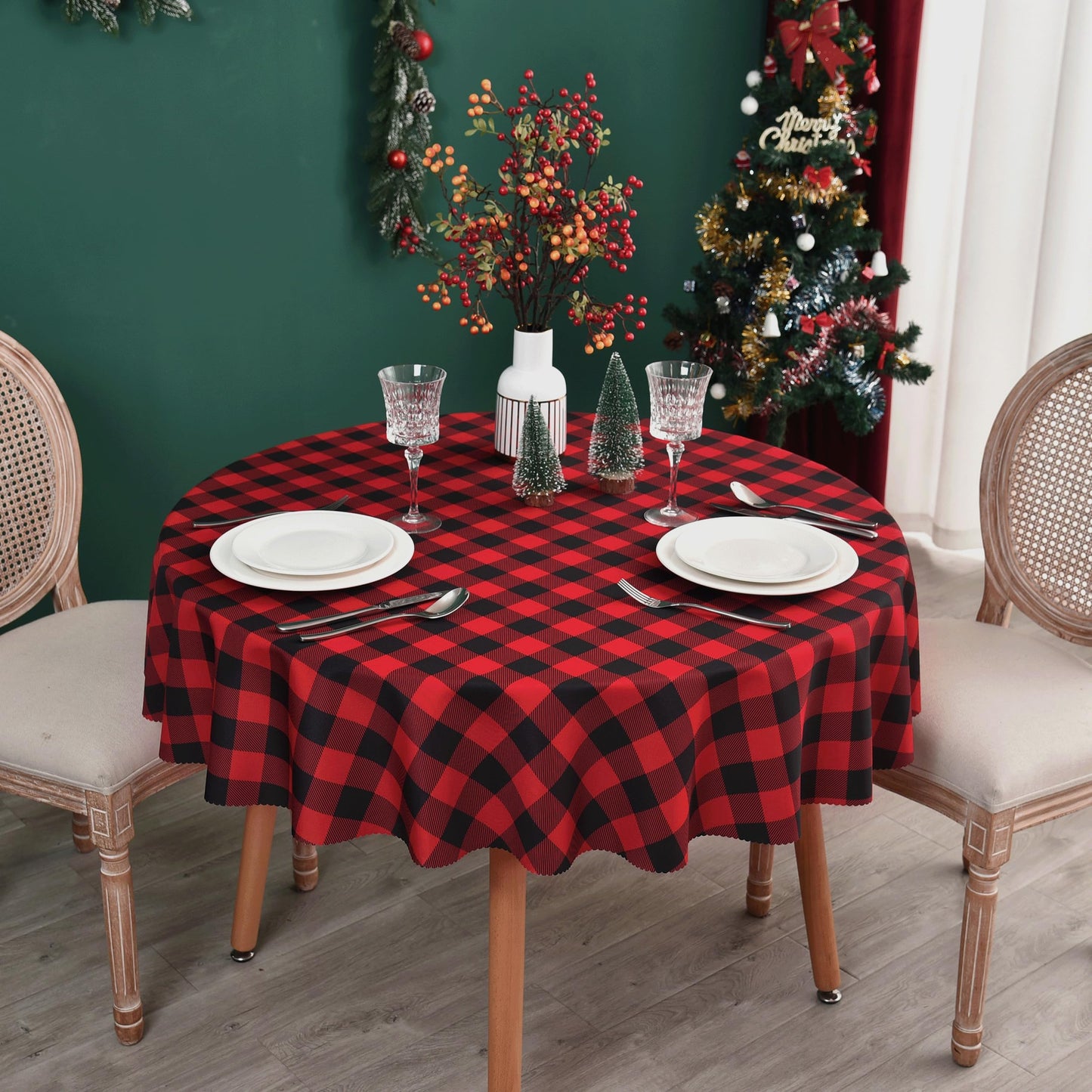 Waterproof Checkered Tablecloth Fabric - Rectangle 58x84 Inch Classic Gingham Buffalo Plaid Table Cloth for Indoor/Outdoor Use - Washable Table Cover for Kitchen, BBQs, and Parties