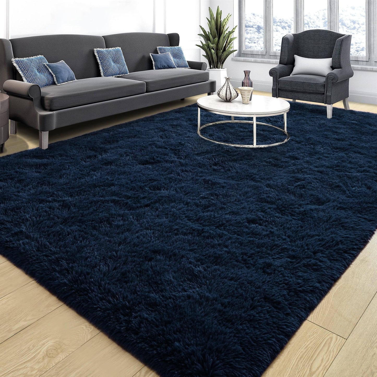 Area Rugs 9x12 for Living Room, Super Soft Fluffy Rugs for Bedroom | Modern Shaggy Rug Fuzzy Carpets for Kids, Plush Indoor Nursery Home Decor Rug with Non-Slip Bottom, Black