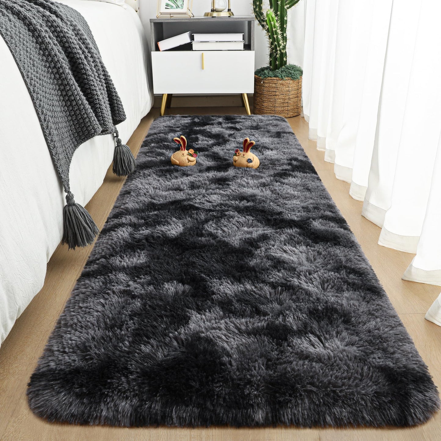 Area Rugs 9x12 for Living Room, Super Soft Fluffy Rugs for Bedroom | Modern Shaggy Rug Fuzzy Carpets for Kids, Plush Indoor Nursery Home Decor Rug with Non-Slip Bottom, Black
