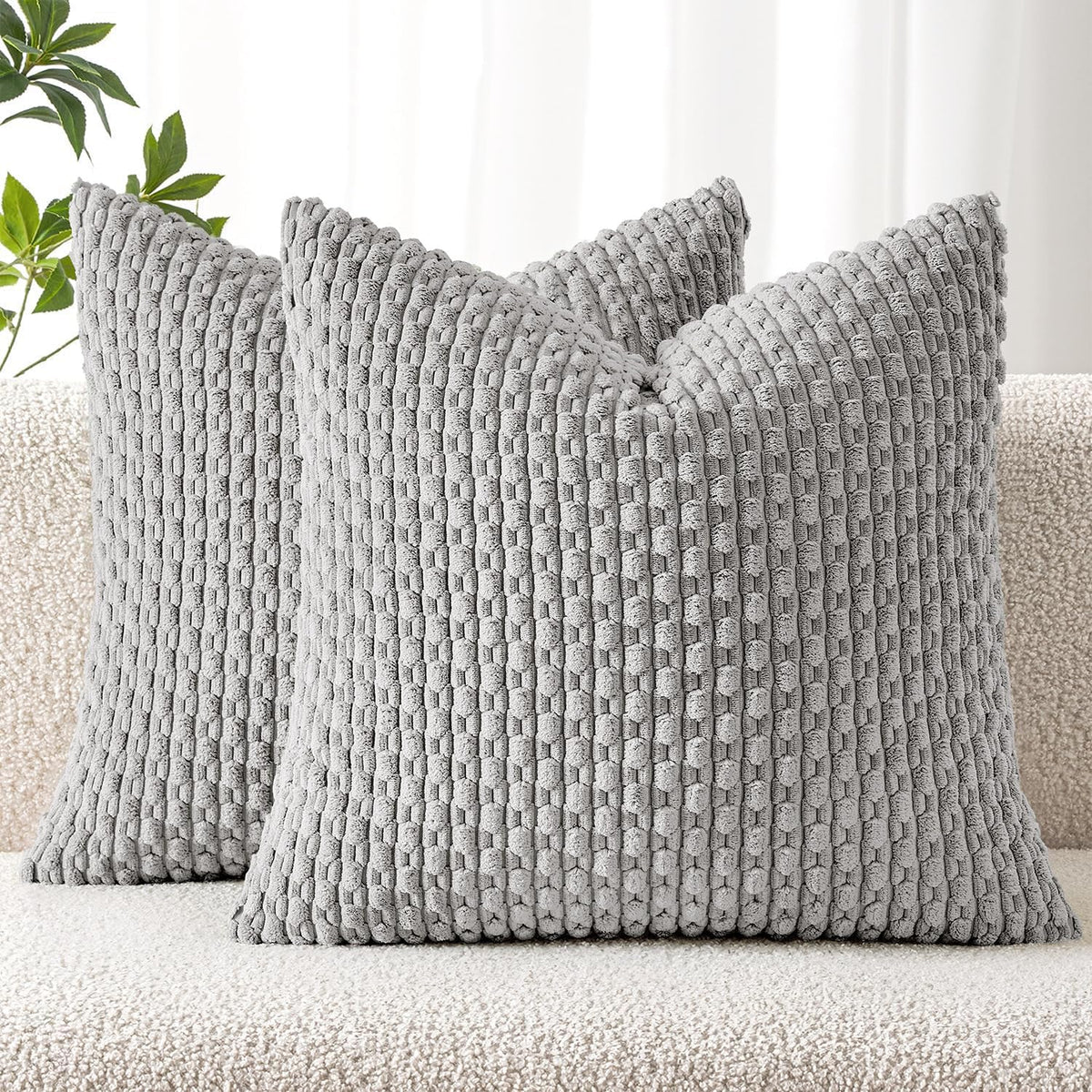MIULEE Decorative Throw Pillow Covers 18x18 Sage Green Textured Corduroy | Pack of 2 Striped Pillow Covers Modern Farmhouse Home Decor for Couch Bed Sofa Living Room