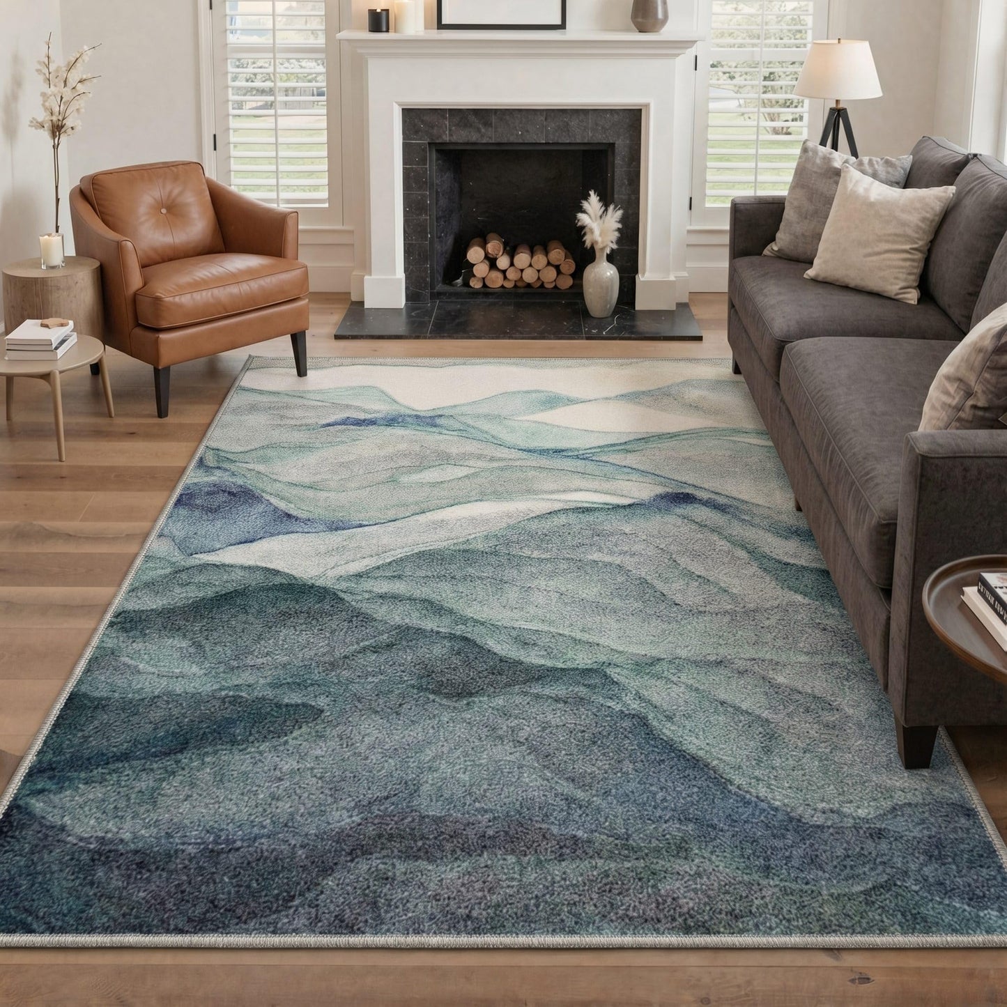 BEIMO 5x7 Green Abstract Area Rug, Washable Non-Slip for Bedroom | Soft Low-Pile Carpet, Lightweight and Easy to Vacuum, Sage Living Rooms, Dining Rooms, Bedrooms, and Home Offices