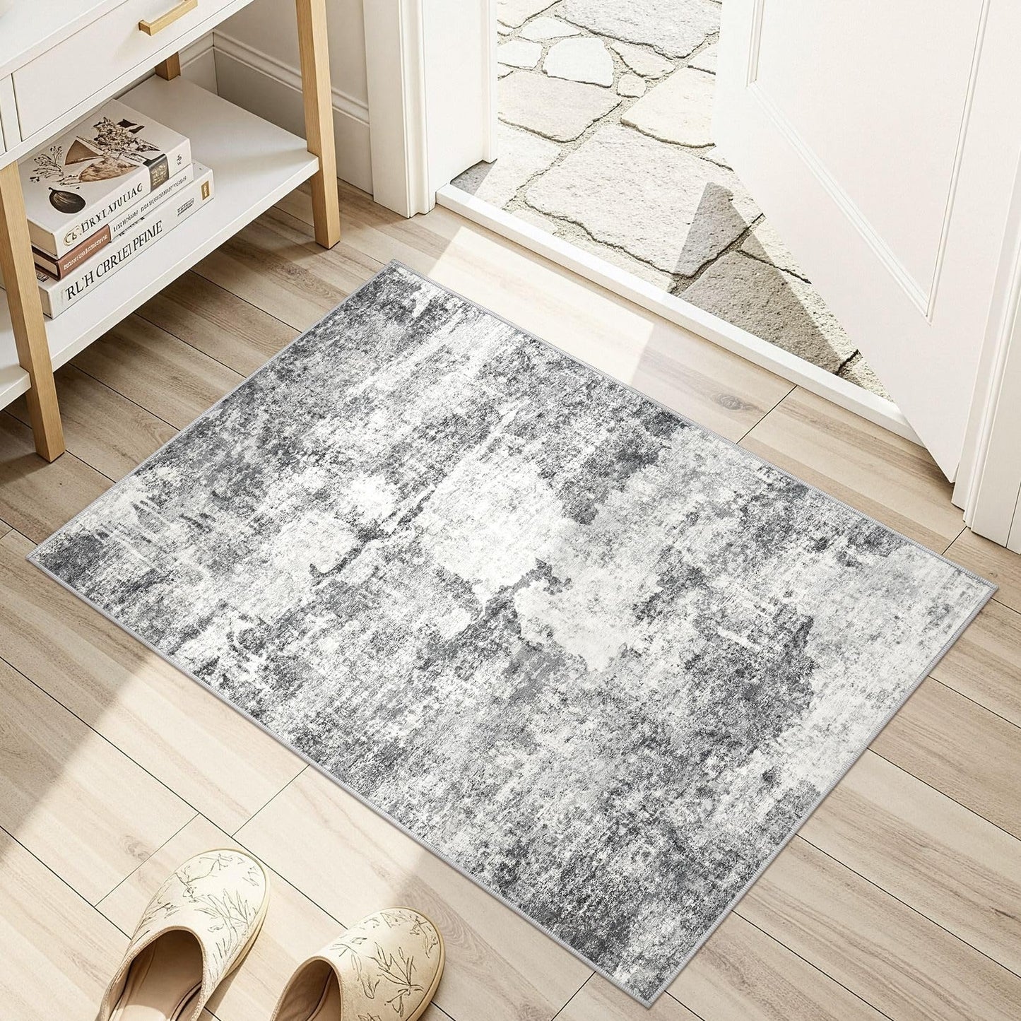 DMOYEST 8x10 Area Rug for Living Room Washable Abstract Indoor Carpet | Neutral Modern Low Pile Rugs Kid & Pet Friendly Large Soft Thin Carpet for Bedroom Dining Room - Grey Blue