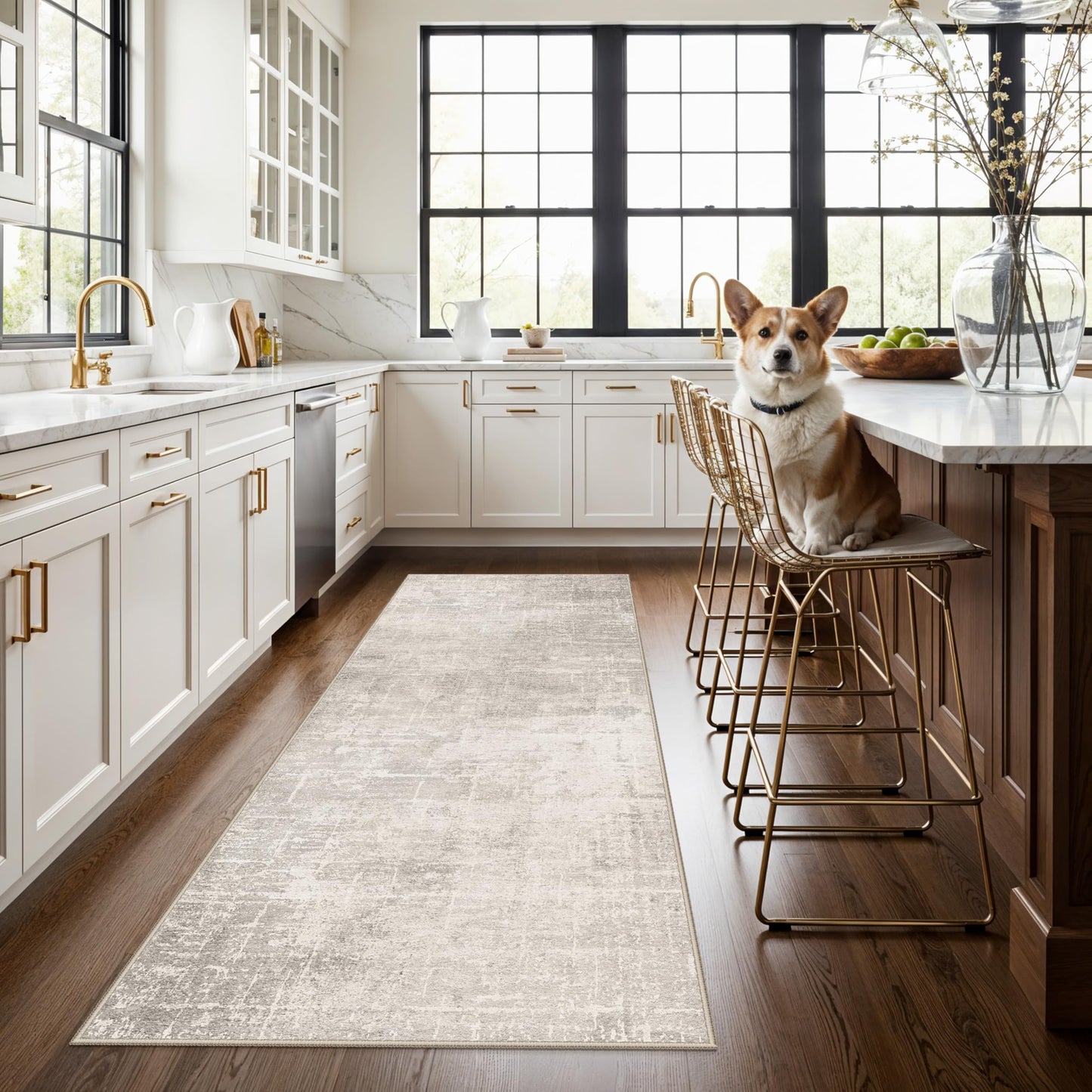 2x6 Hallway Washable Runner Rug : Vintage Soft Kitchen Laundry Runner with Non Slip Backing Farmhouse Entryway Living Room Floor Mat Stain Resistant Carpet for Bedroom Bathroom Distressed Beside Rug
