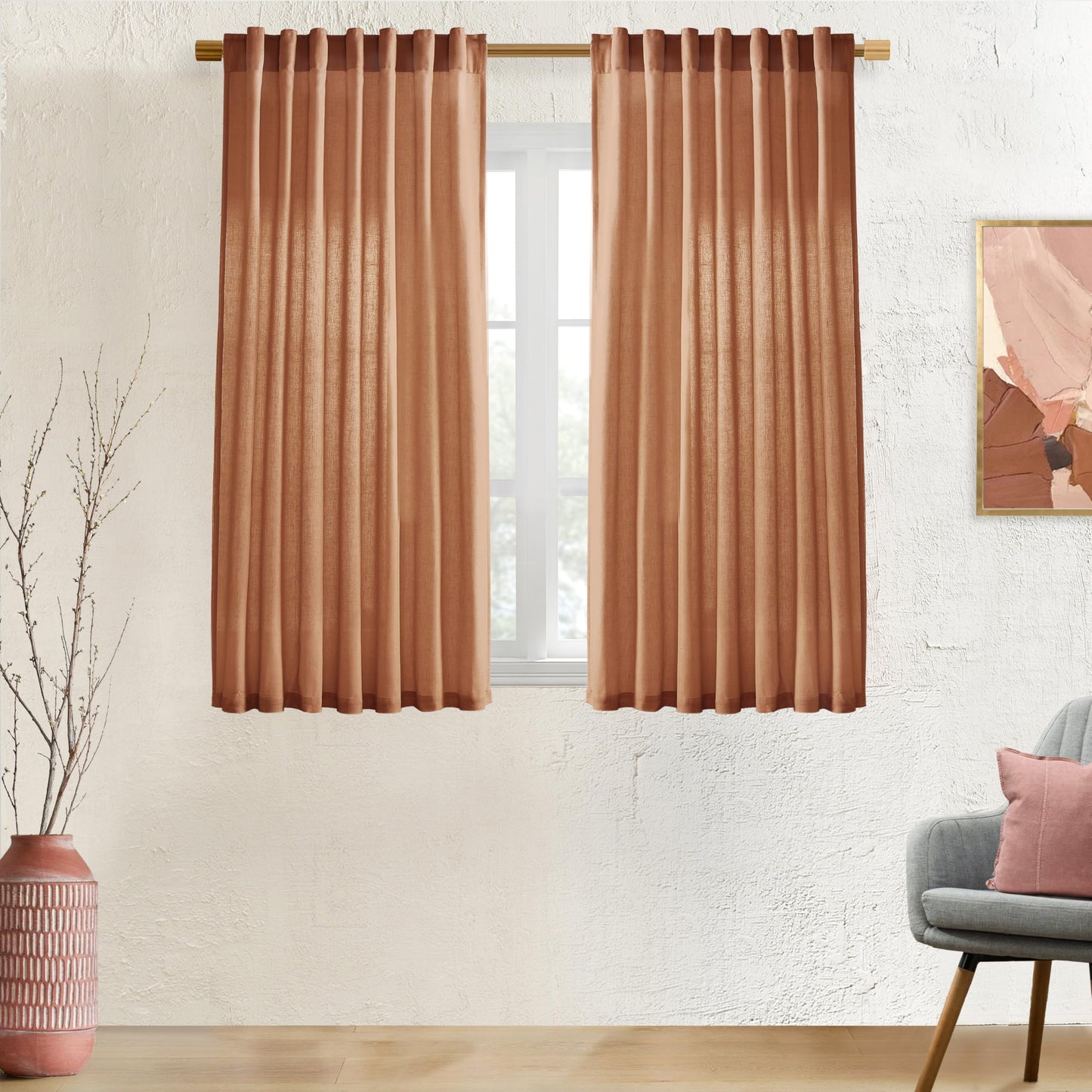 Linen Cotton Curtains for Living Room, Cream Off White Natural Fabric Light Filtering Semi Sheer Curtains 84 Inches Long, Ivory Pleated Farmhouse Curtain Drapes 84 Inch Length 2 Panels Set Dining Room