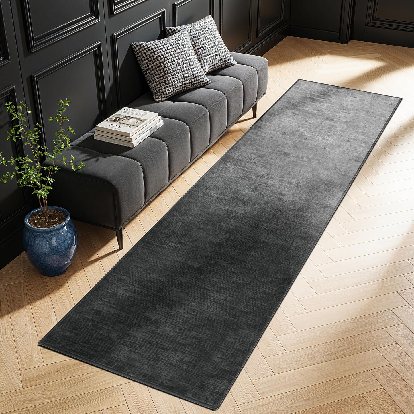 8x10 Washable Area Rug, Black Solid Area Rugs for Living Room & Bedroom | Stain-resistant & Non-slip backing,Low Pile Washable Large Carpet, Solid Vintage Style For High Traffic Areas(8x10,Black)