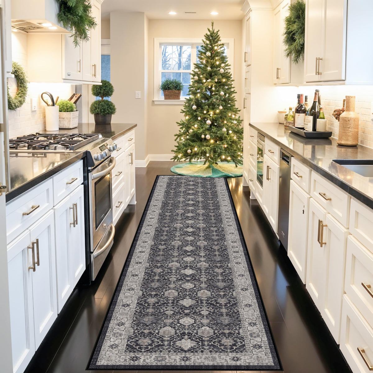 2x6 Hallway Washable Runner Rug : Vintage Soft Kitchen Laundry Runner with Non Slip Backing Farmhouse Entryway Living Room Floor Mat Stain Resistant Carpet for Bedroom Bathroom Distressed Beside Rug