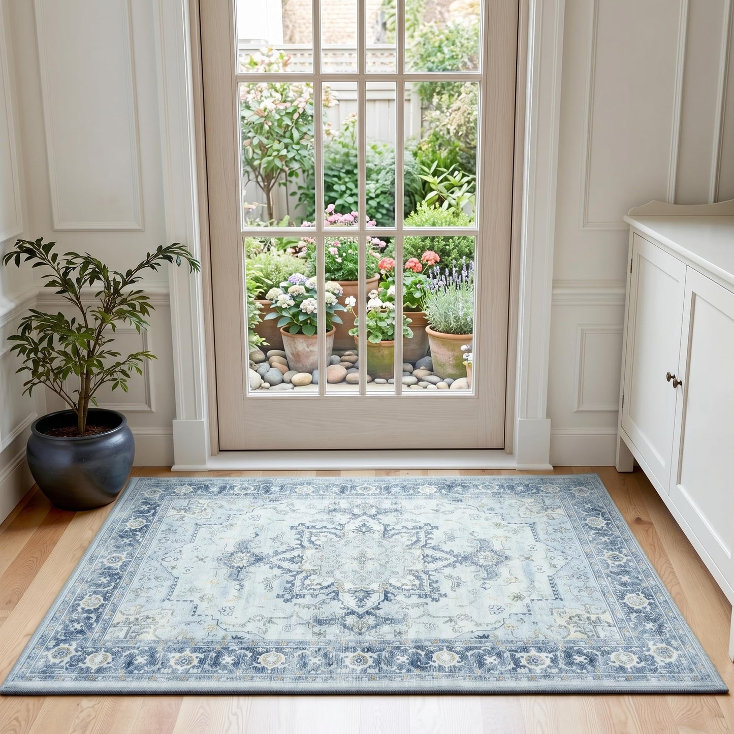 Lofus 5x7 Area Rugs for Living Room Bedroom, Soft Boho Carpet Floral Brown | High-Power Vacuuming, Non-Slip, Low Pile, Stain & Water Repellent, Soft, Skin-Friendly, for Kitchen Entryway Office