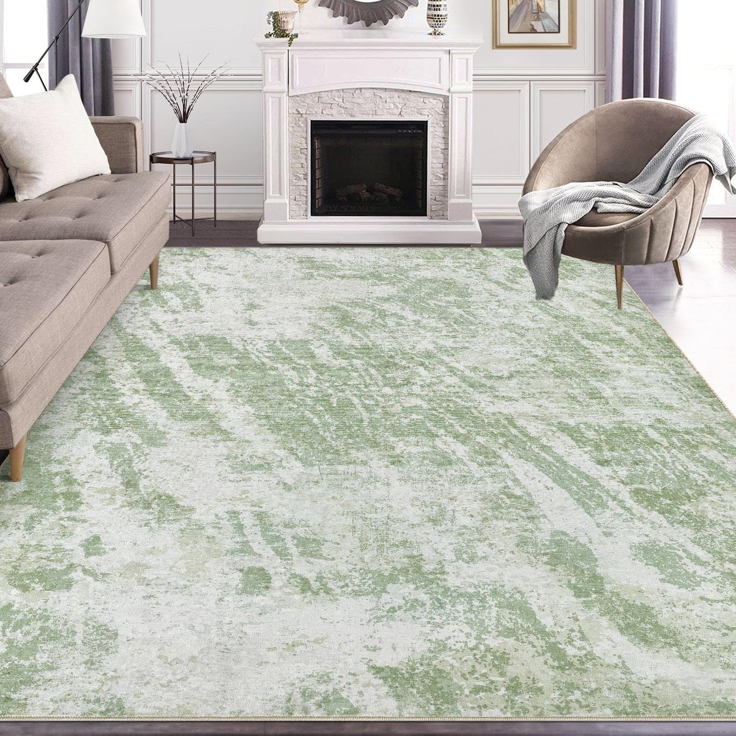 DMOYEST 8x10 Area Rug for Living Room Washable Abstract Indoor Carpet | Neutral Modern Low Pile Rugs Kid & Pet Friendly Large Soft Thin Carpet for Bedroom Dining Room - Grey Blue