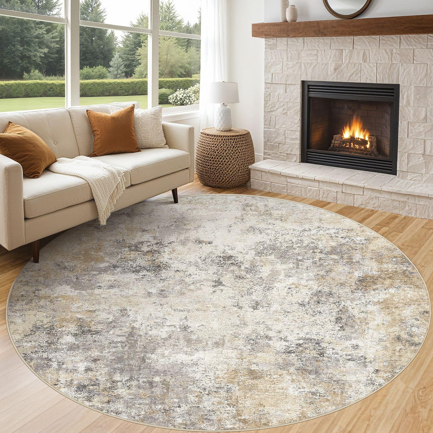 UERMEI 9x12 Area Rug Living Room Rugs - Washable Neutral Modern Abstract Soft Thin Large Rug Indoor Floor No Slip Rug Carpet for Bedroom Under Dining Table Home Office Decor - Brown Grey