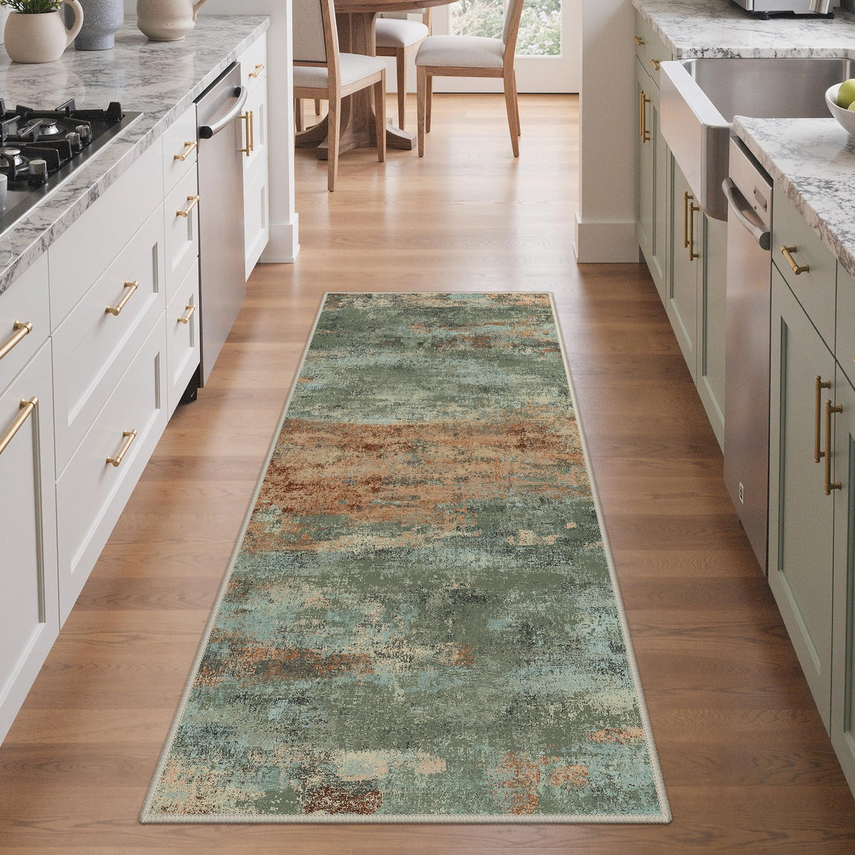 BEIMO 5x7 Green Abstract Area Rug, Washable Non-Slip for Bedroom | Soft Low-Pile Carpet, Lightweight and Easy to Vacuum, Sage Living Rooms, Dining Rooms, Bedrooms, and Home Offices