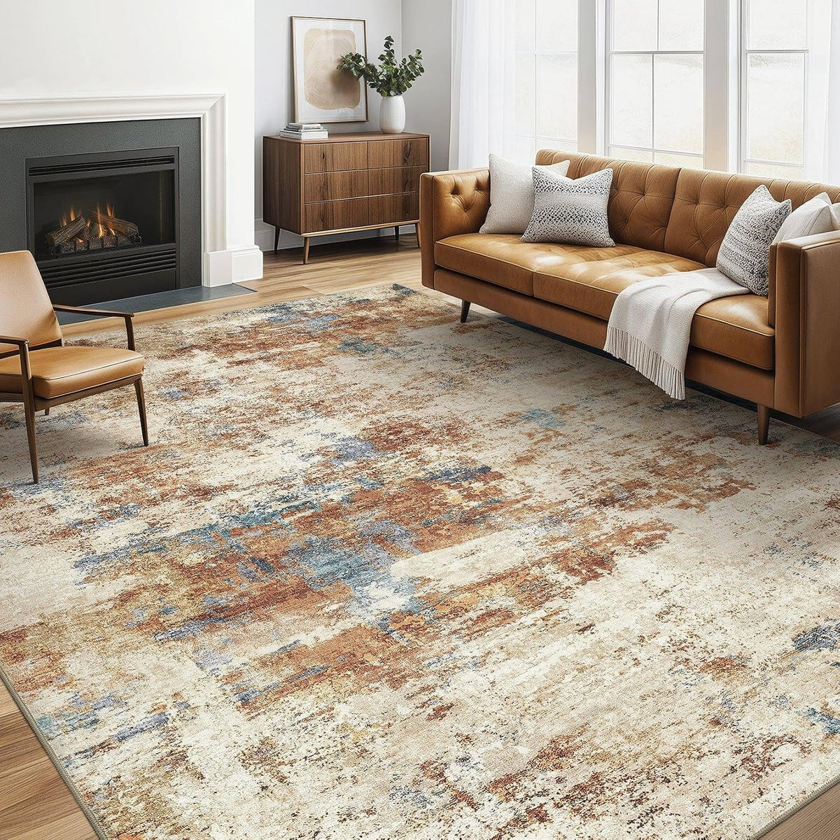 LOONGRUG Area Rug 5x7 Washable Neutral Modern Abstract Living Room Rugs | Soft Stain Resistant Non-Slip Indoor Carpet for Bedroom Nursery Playroom Dining Room Office Dorm Home