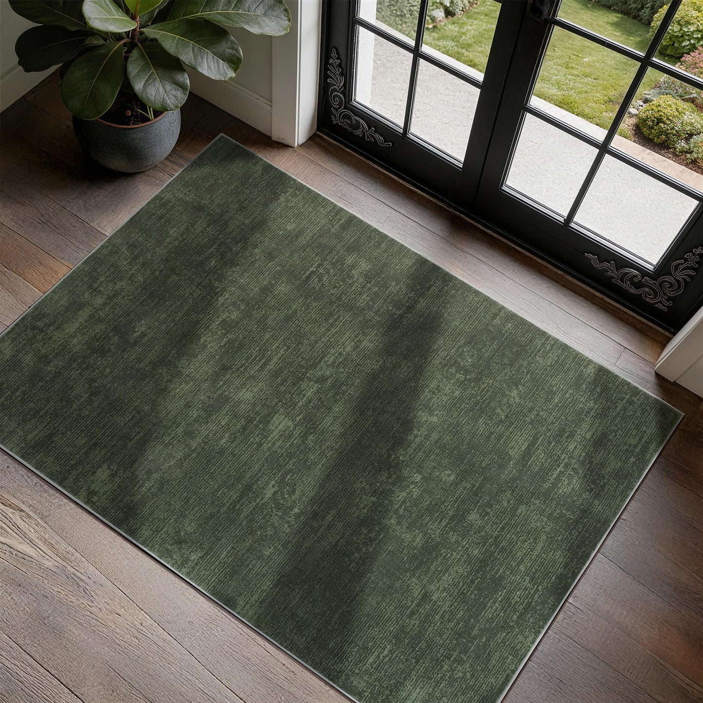 8x10 Washable Area Rug, Black Solid Area Rugs for Living Room & Bedroom | Stain-resistant & Non-slip backing,Low Pile Washable Large Carpet, Solid Vintage Style For High Traffic Areas(8x10,Black)