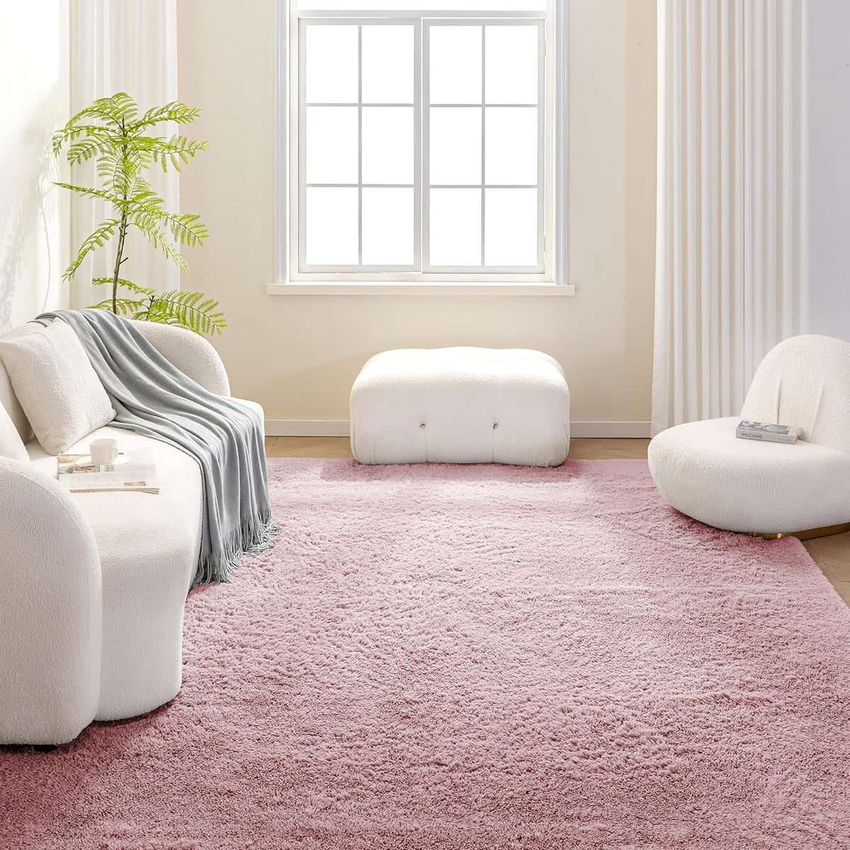 Amazon Basics Fluffy Washable Area Rug, Shaggy Carpet for Living Room, Bedroom, 4' W × 6' L, Pink