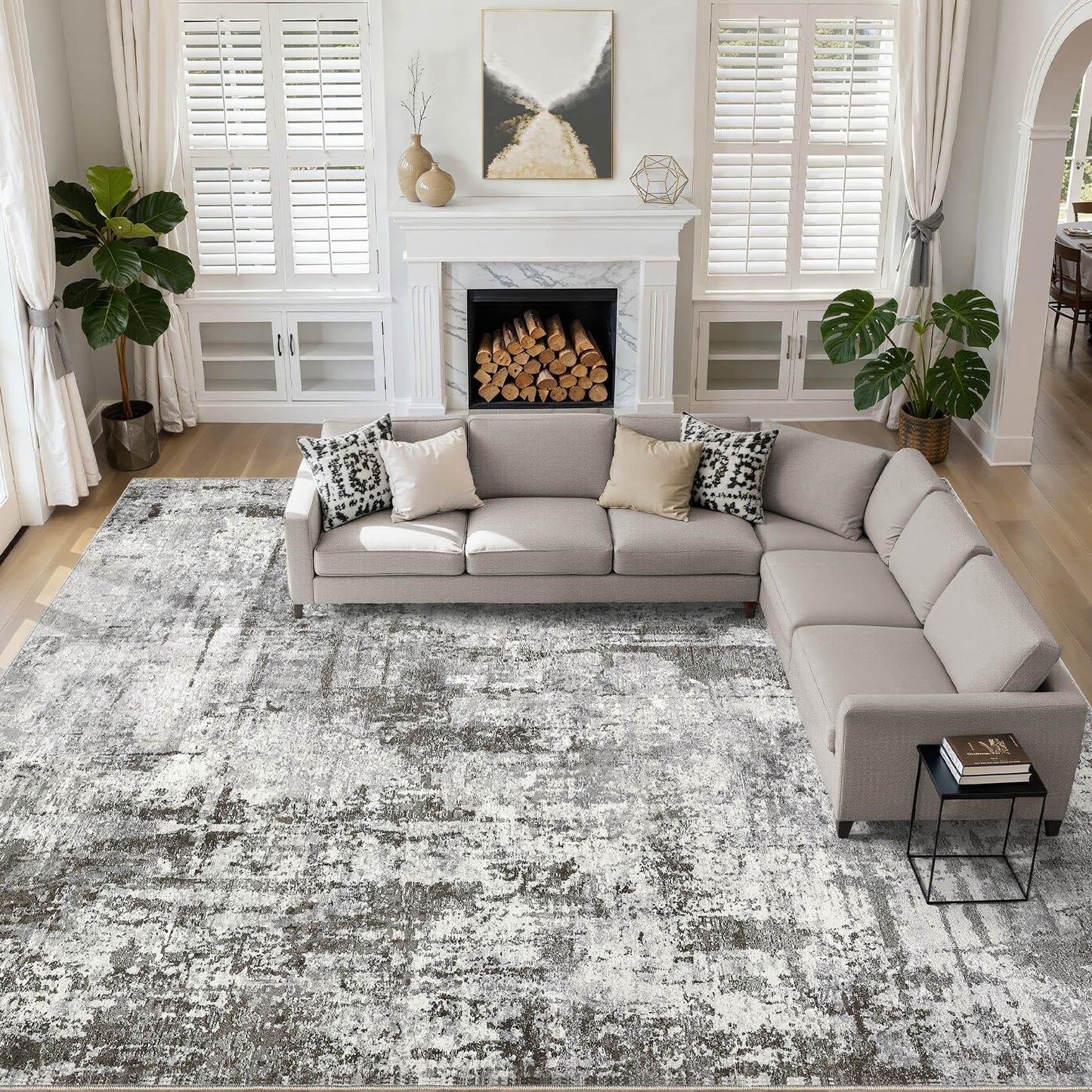 LOONGRUG Area Rug 5x7 Washable Neutral Modern Abstract Living Room Rugs | Soft Stain Resistant Non-Slip Indoor Carpet for Bedroom Nursery Playroom Dining Room Office Dorm Home