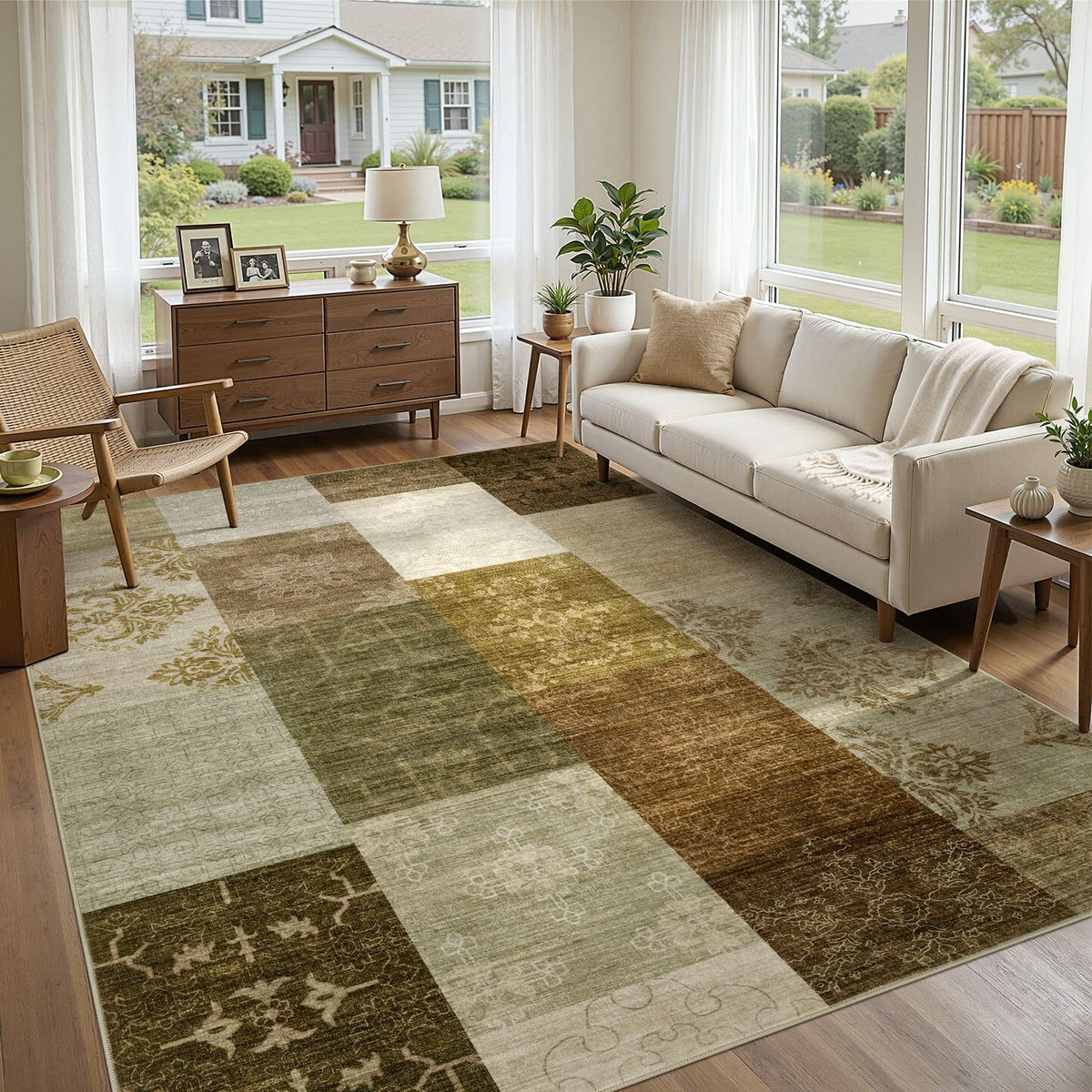 UERMEI 8x10 Area Rug Living Room Rugs - Washable Neutral Modern Abstract Soft Thin Large Rug Indoor Floor No Slip Rug Carpet for Bedroom Under Dining Table Home Office Decor - Brown Grey