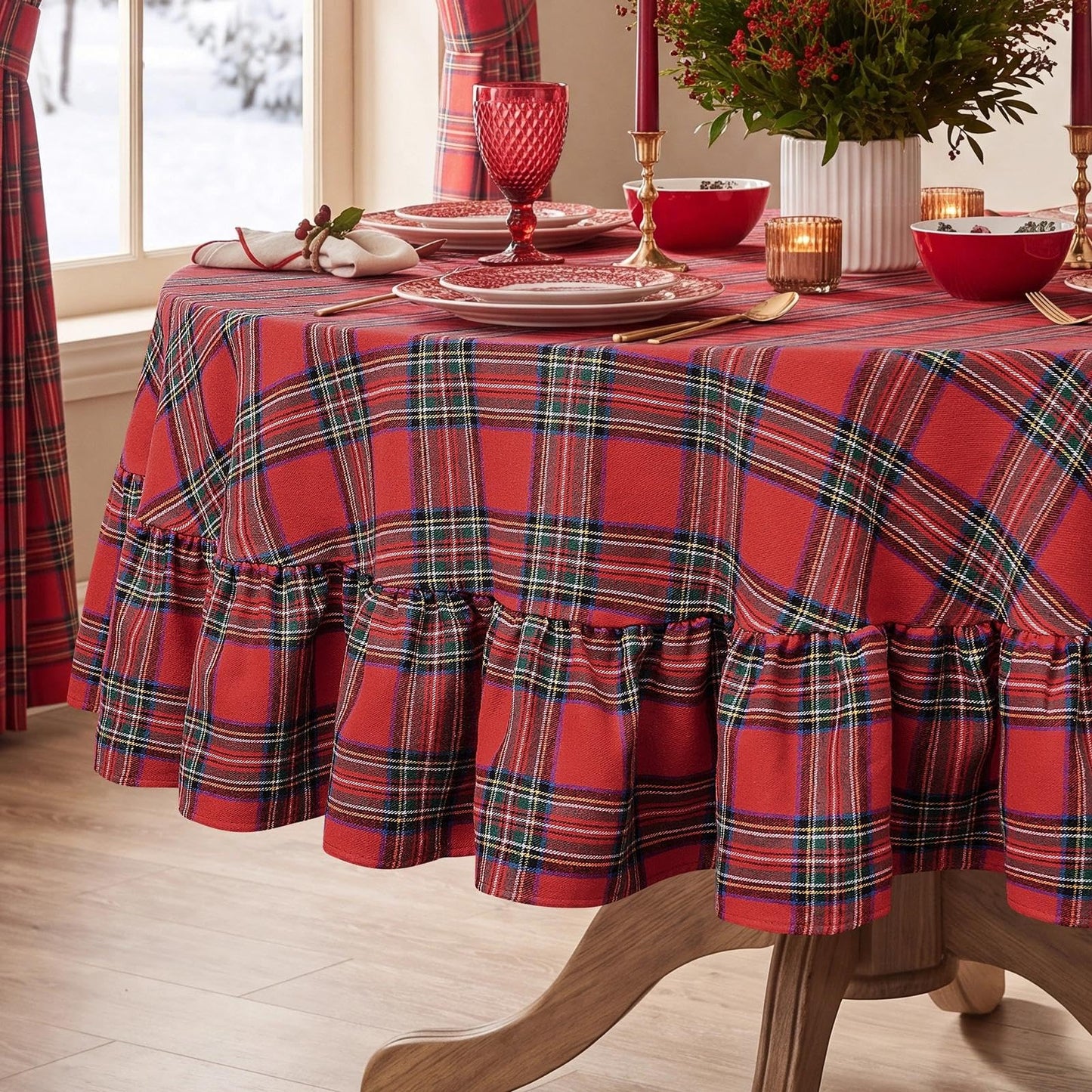 Softalker Outdoor Checkered Tablecloth, Linen Cotton Gingham Table Cloths for 6 Foot Rectangle Tables with Tassel, Heavy Duty Wrinkle Free Plaid Table Cover for Picnic Camping - 55 x 84 Inch, Sage
