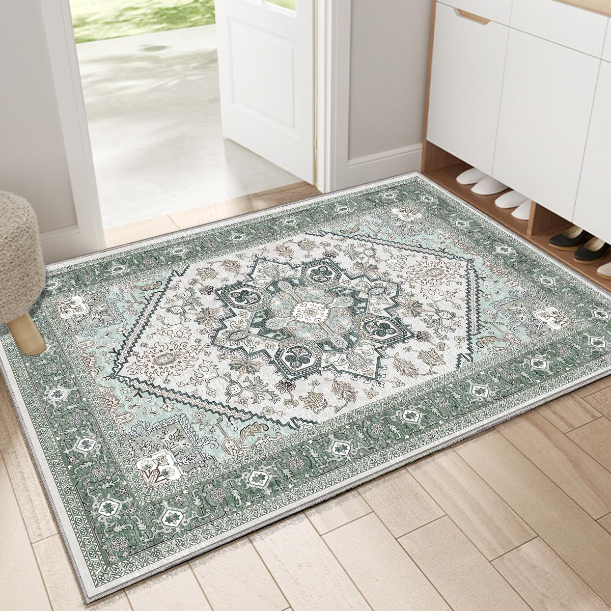 OPPODREAM Soft Area Rugs 5x7, Persian-Inspired Washable Rug, Blue & Gold | Low-Pile Faux Cashmere Surface, TPR Non-Slip Backing, 5 x 7 Carpet for Bedroom, Office, Dorm, Dining Room